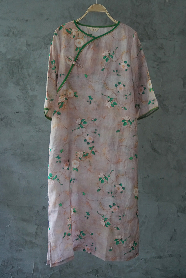 Camellia Cheongsam Dress 3/4 sleeves
