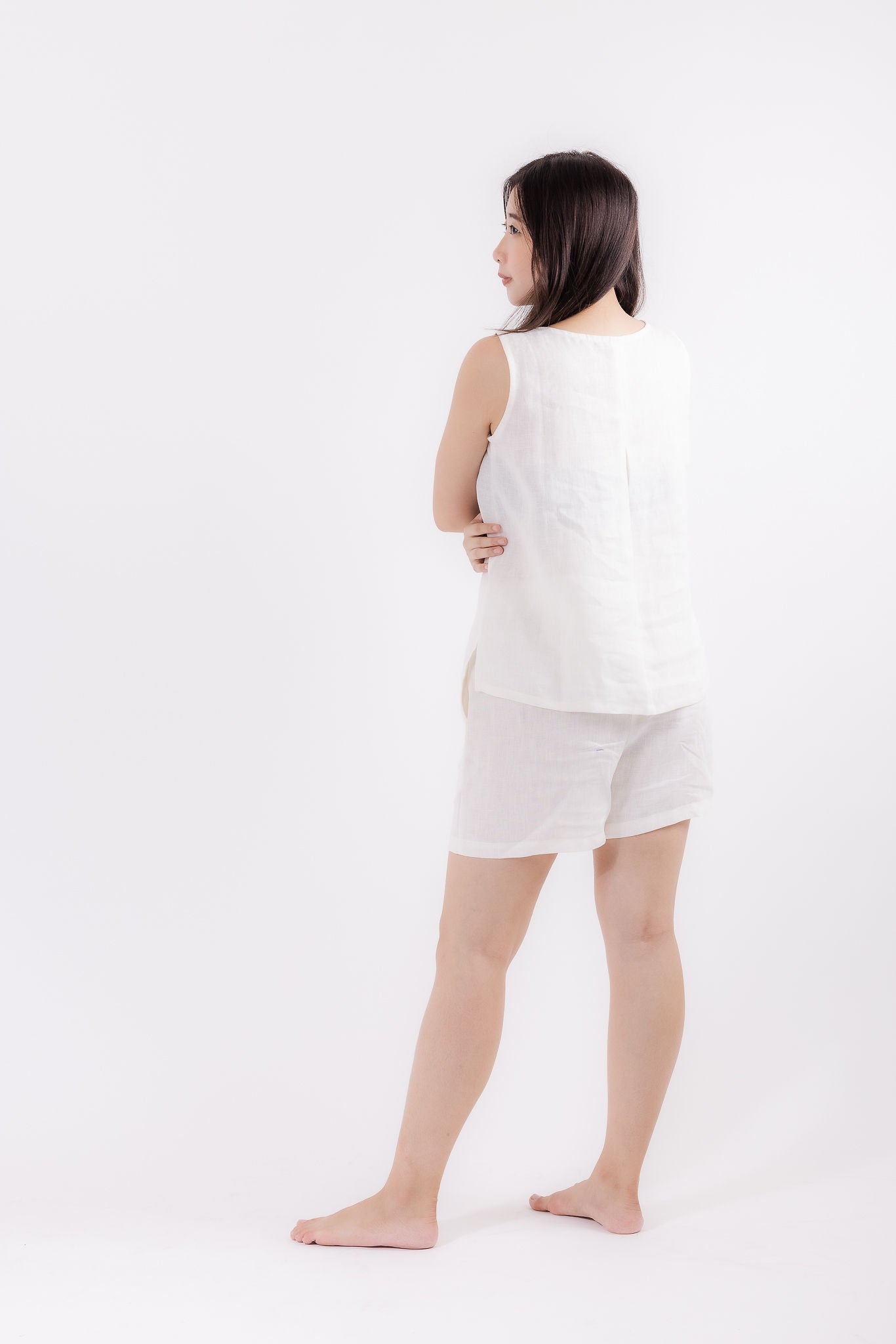 Linen Sleeveless Top in White