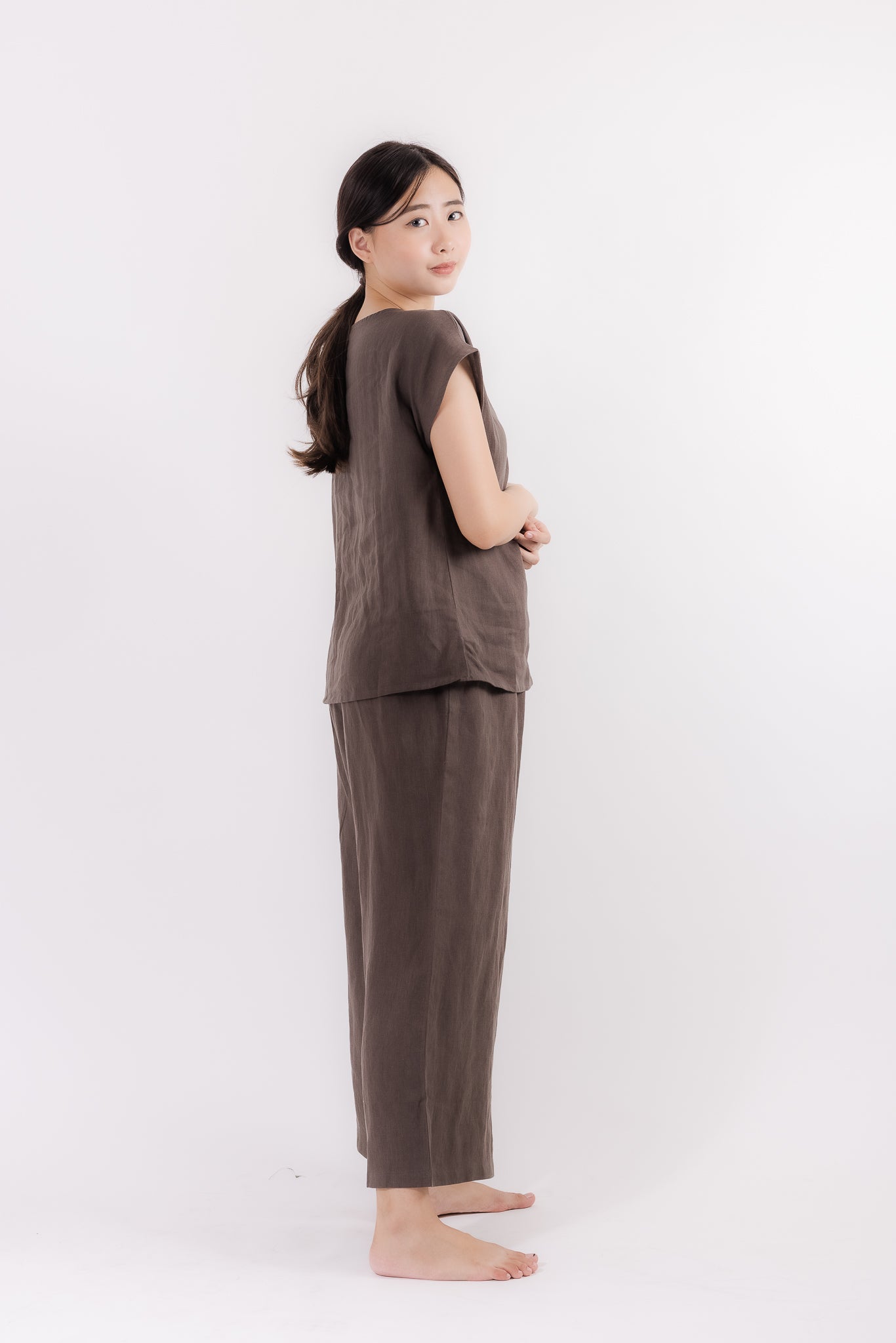 Linen Wide Leg Pants in Coffee Brown, available on You Living with free Singapore shipping