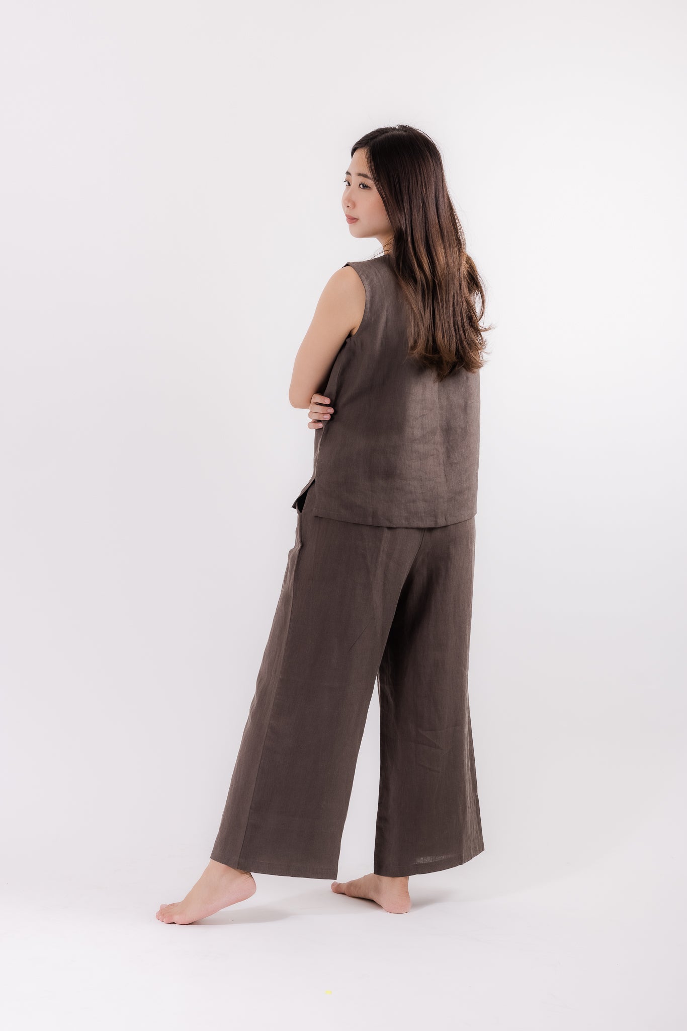 Linen Wide Leg Pants in Coffee Brown, available on You Living with free Singapore shipping