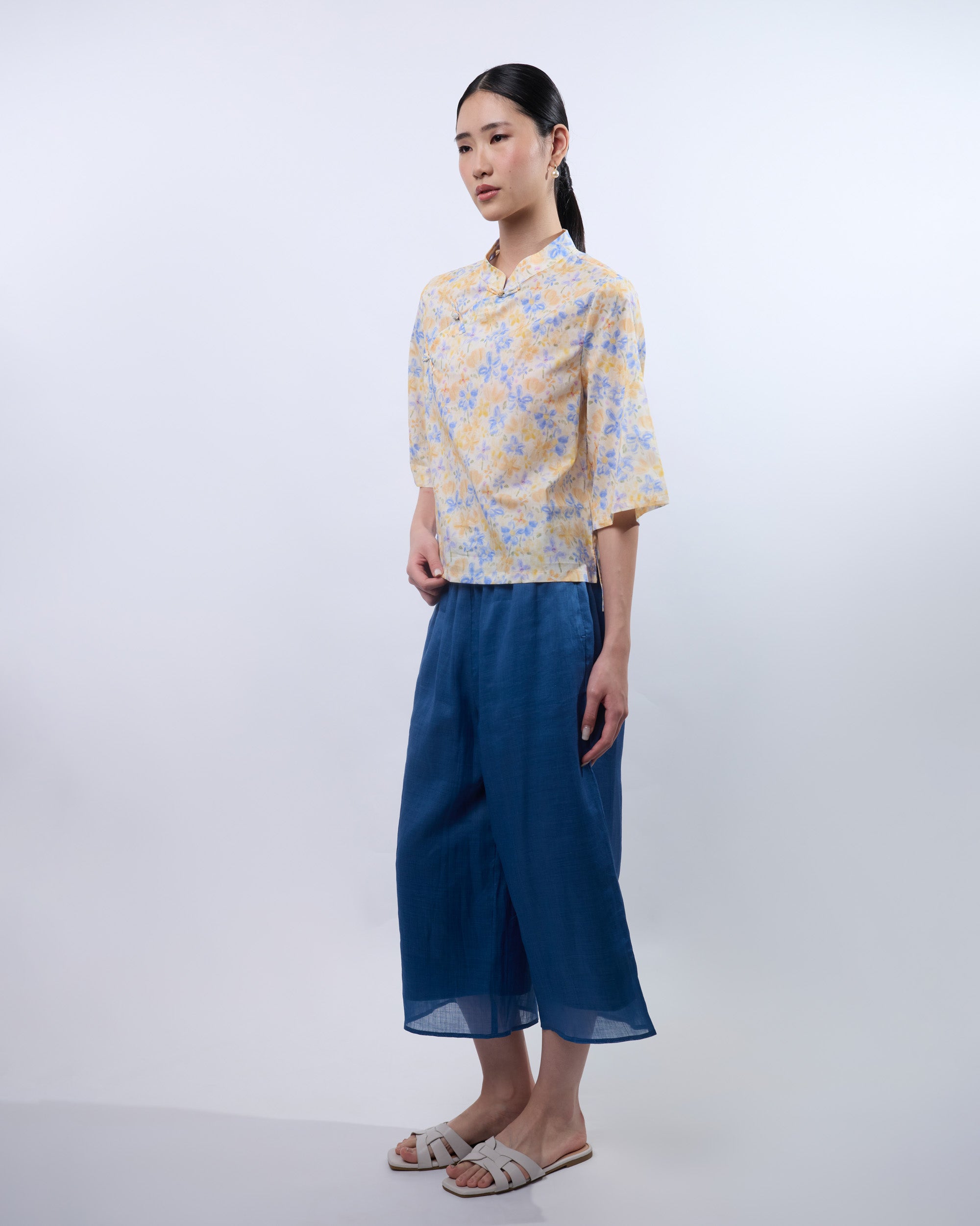 Ramie Ankle Pant in Blue