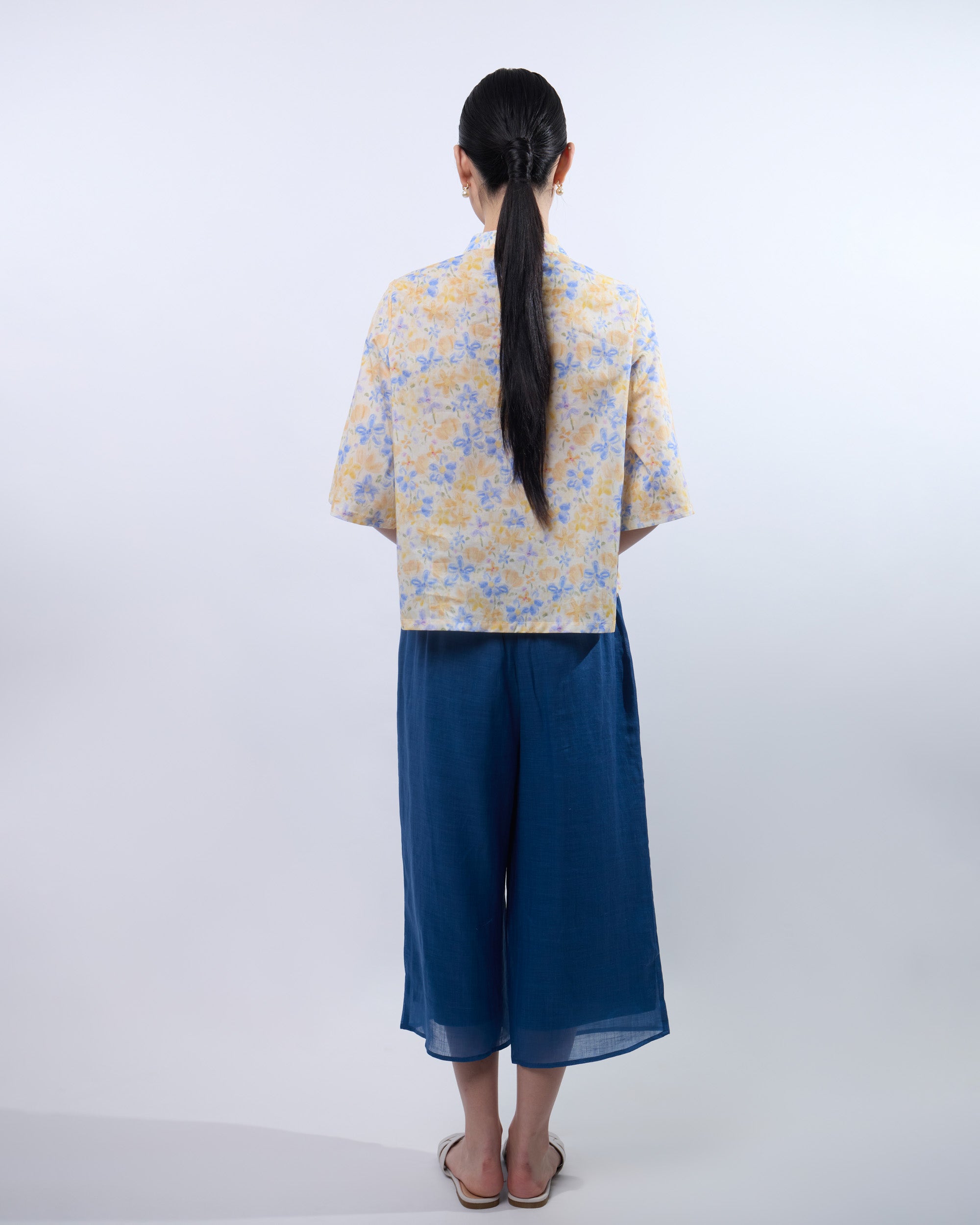 Blue and Yellow Floral Samfoo Cheongsam Qipao Top