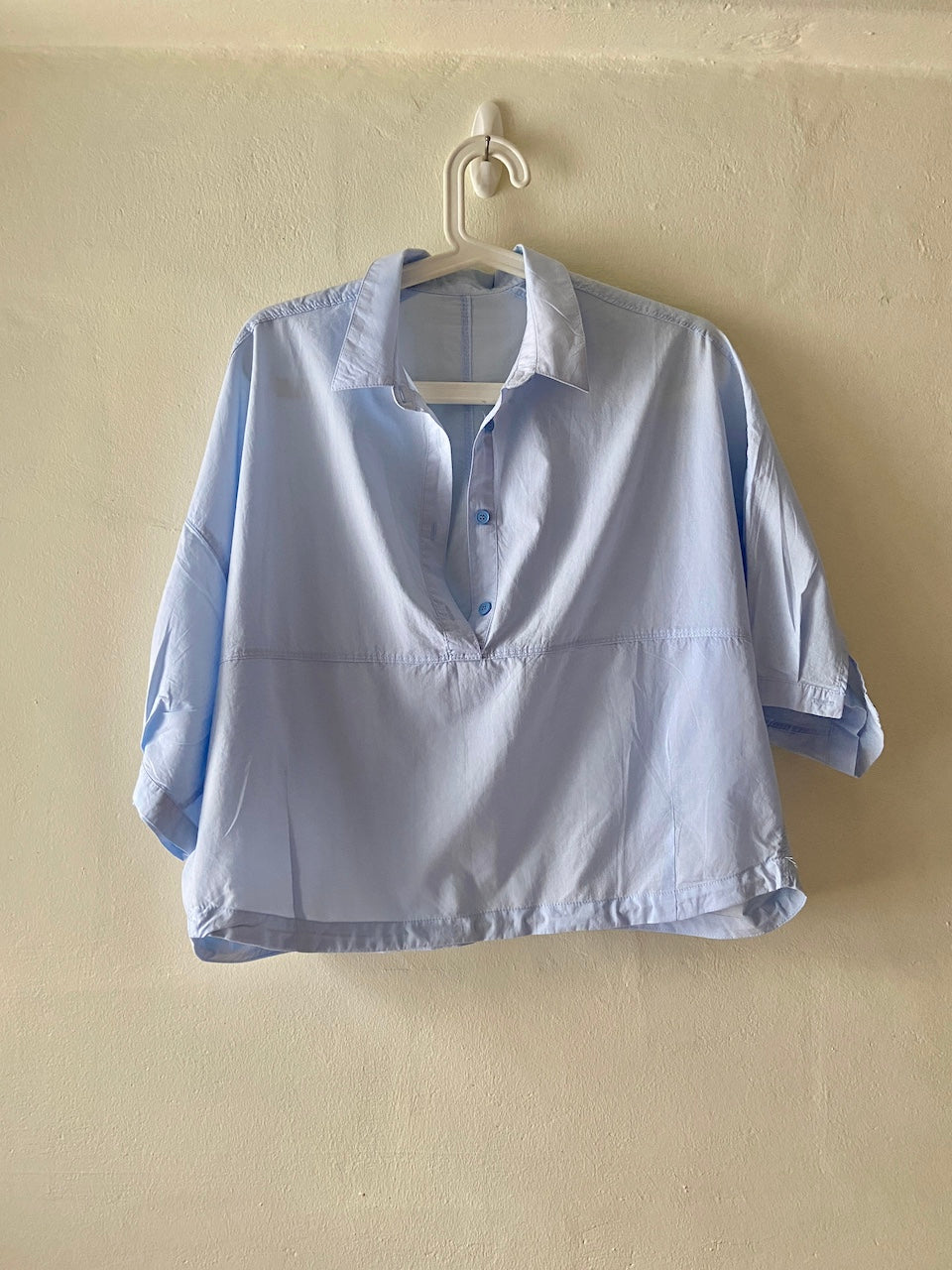 Cotton Oversized Shirt Top in Blue