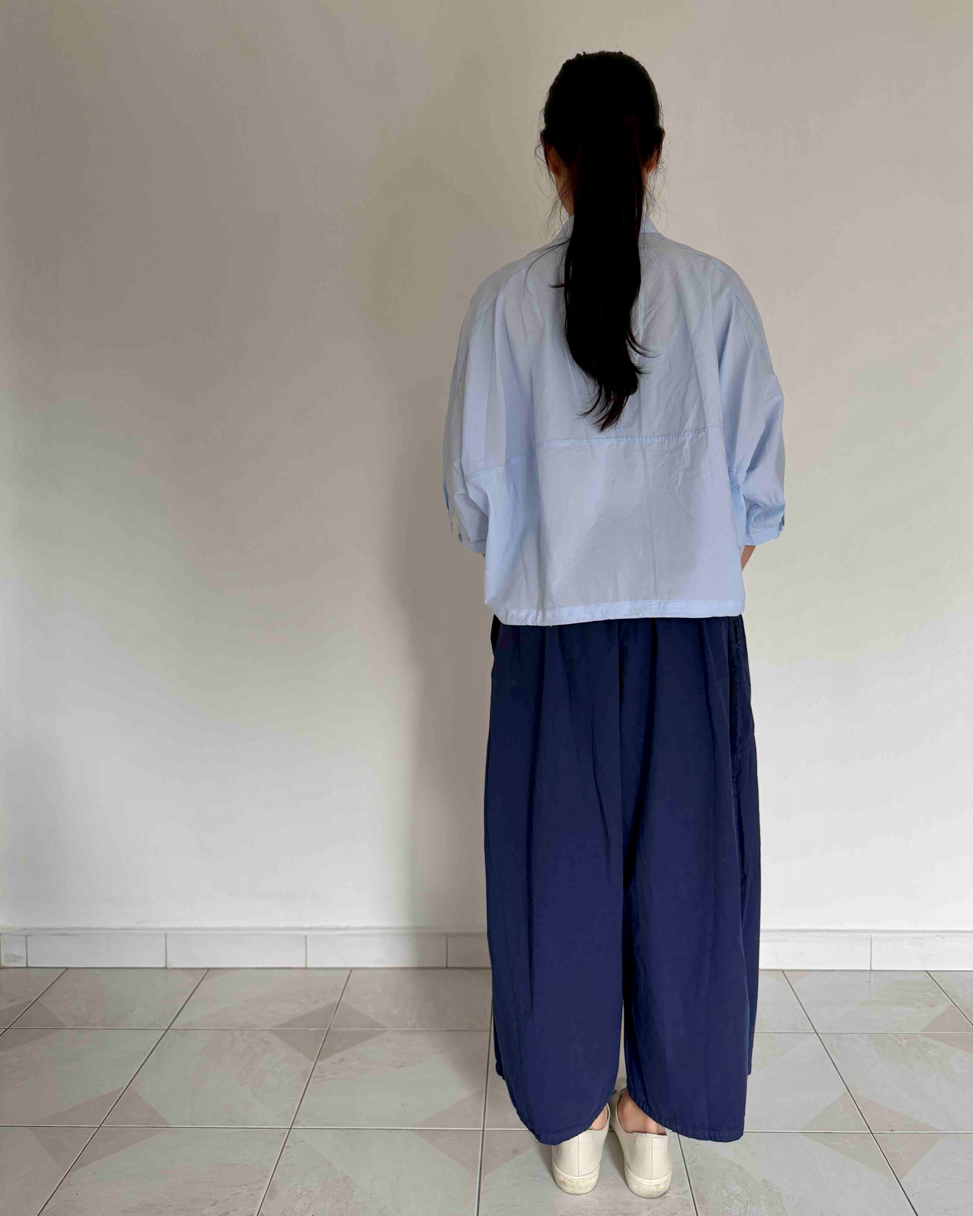 Cotton Oversized Shirt Top in Blue