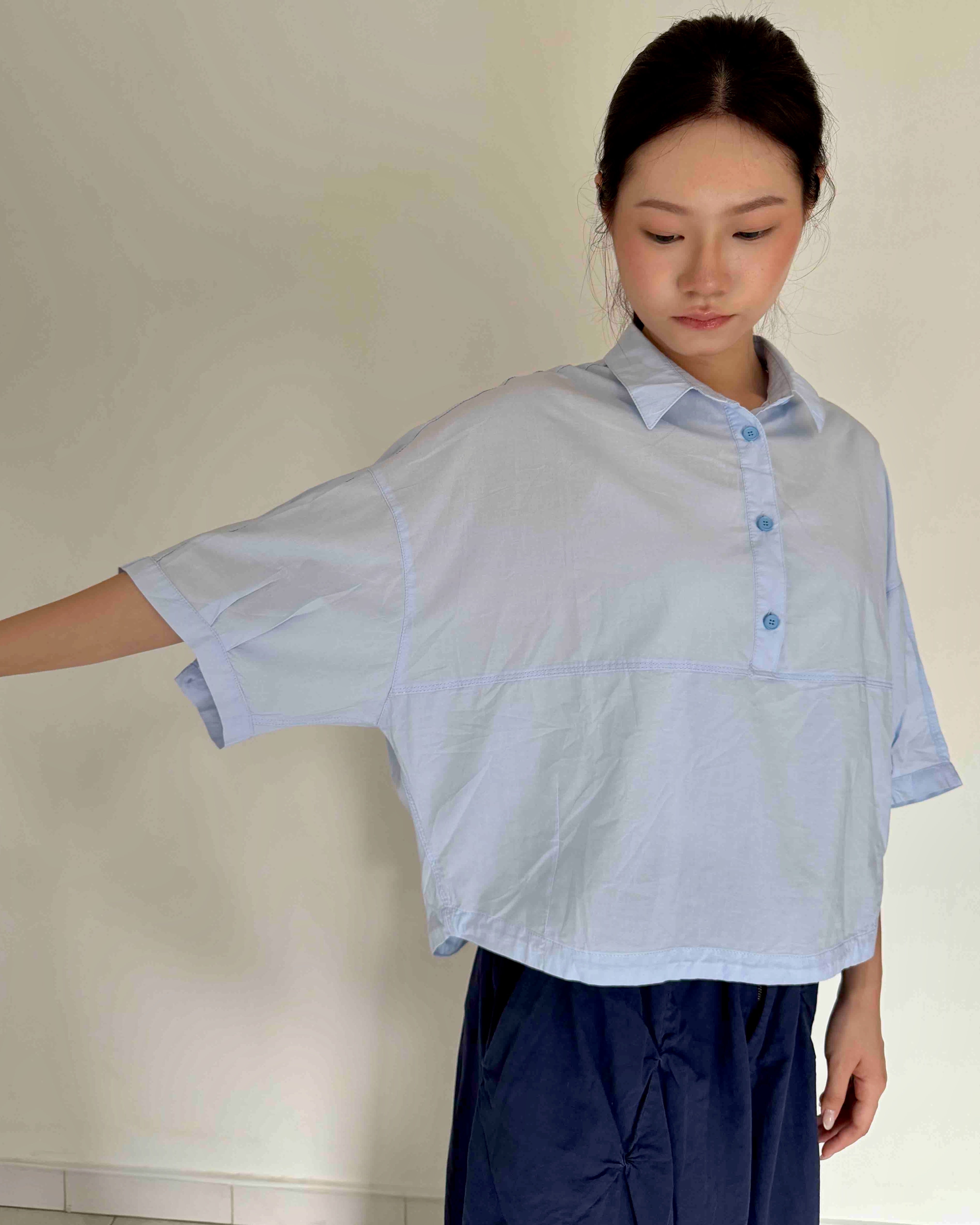 Cotton Oversized Shirt Top in Blue