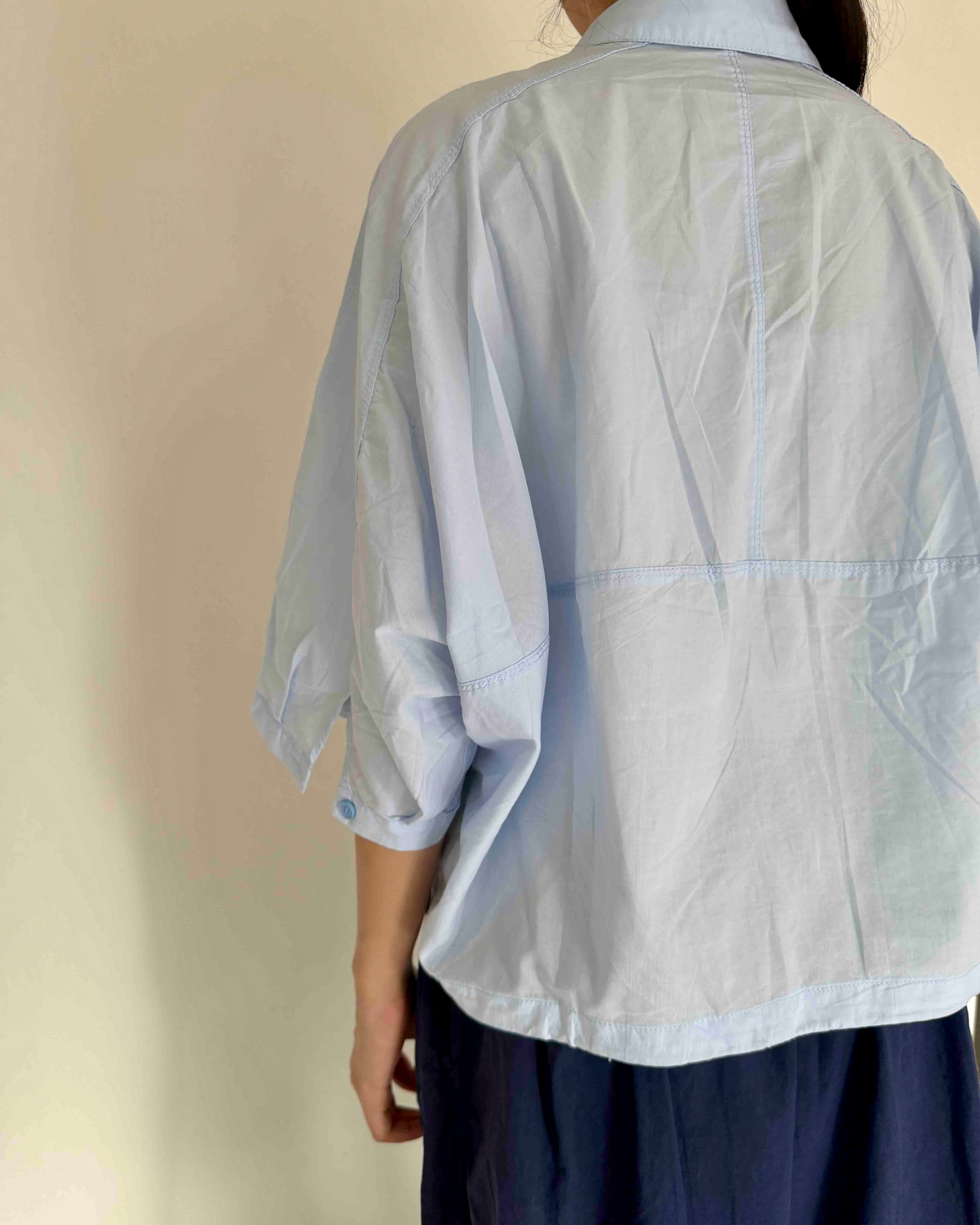 Cotton Oversized Shirt Top in Blue