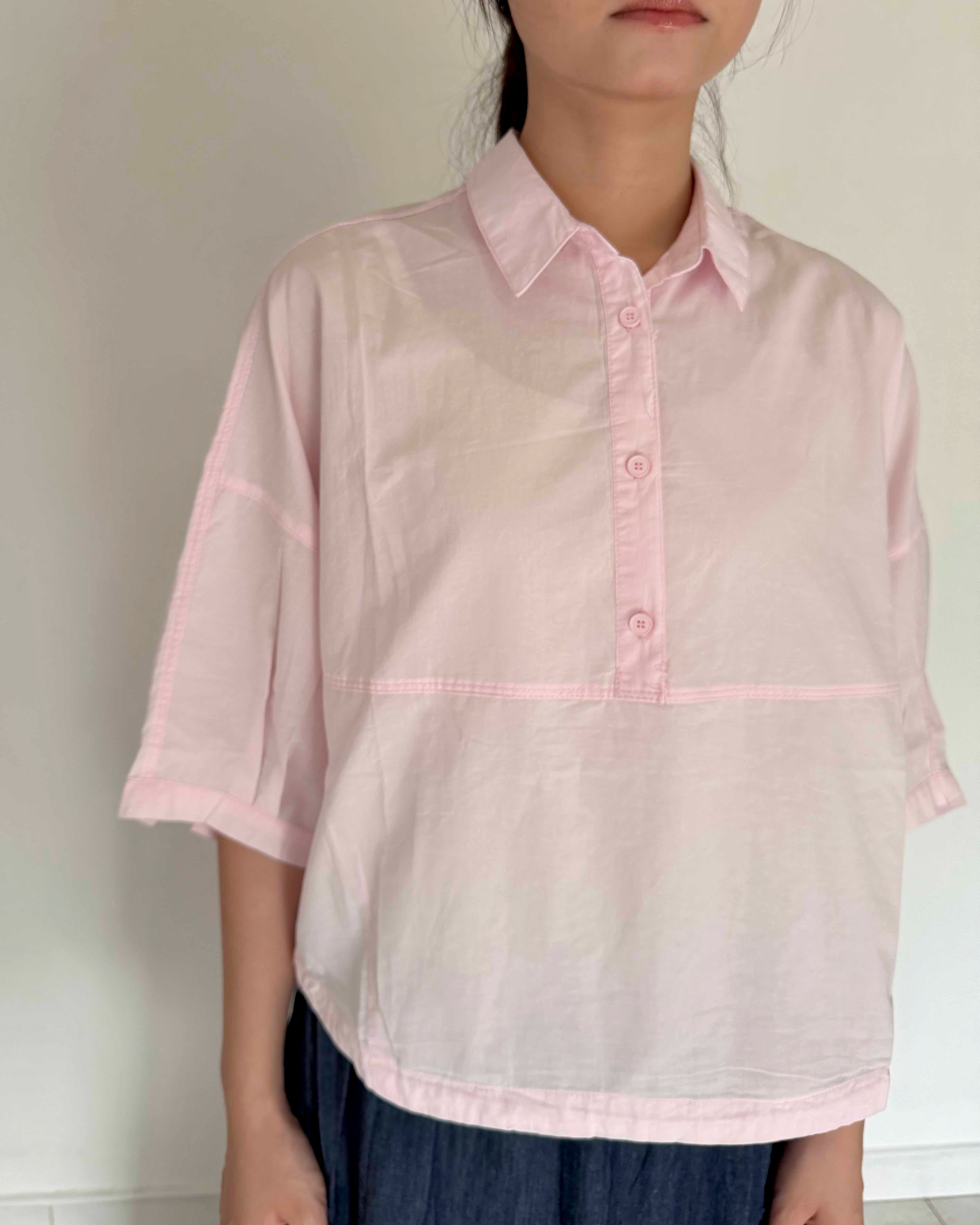Cotton Oversized Shirt Top in Pink