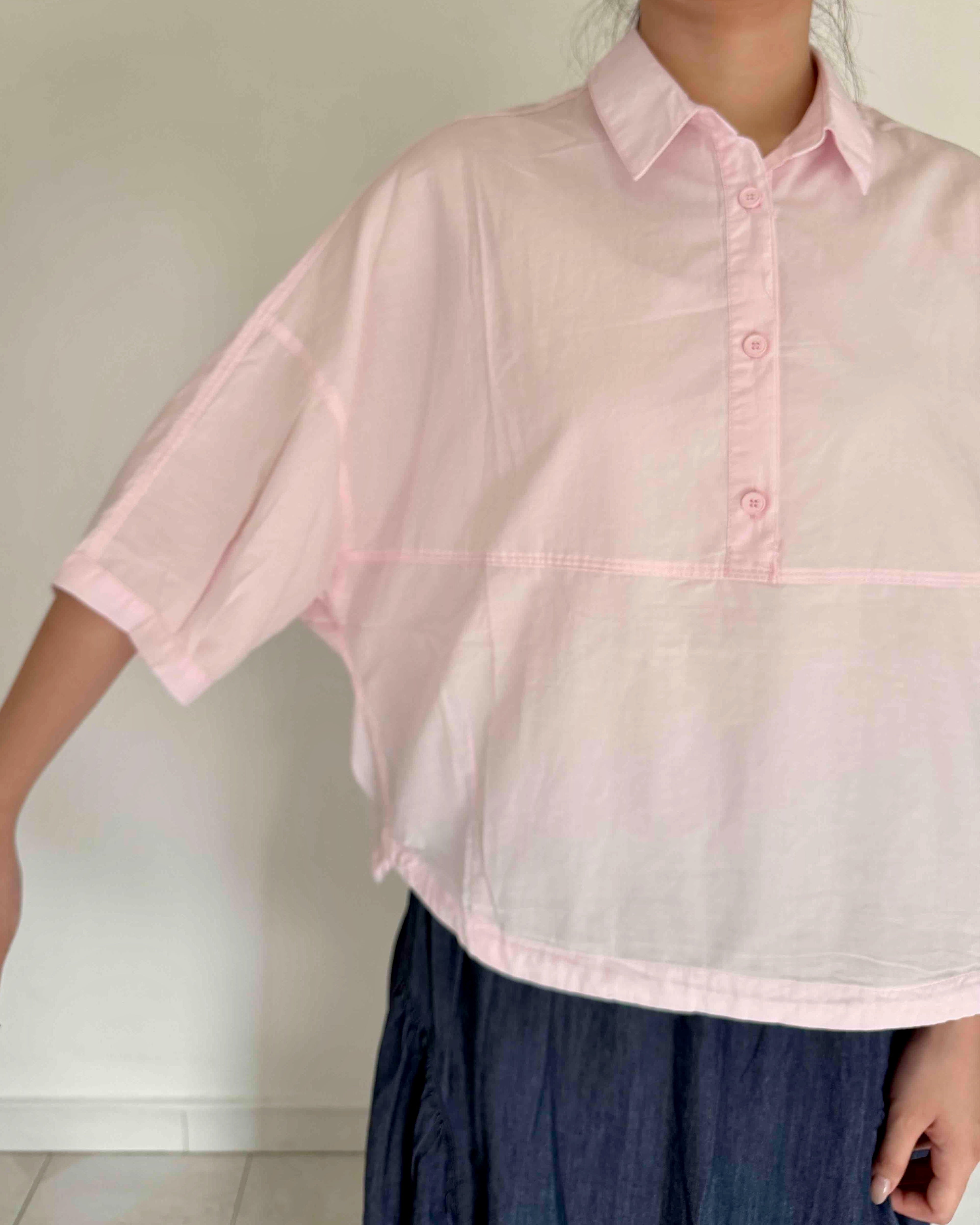 Cotton Oversized Shirt Top in Pink