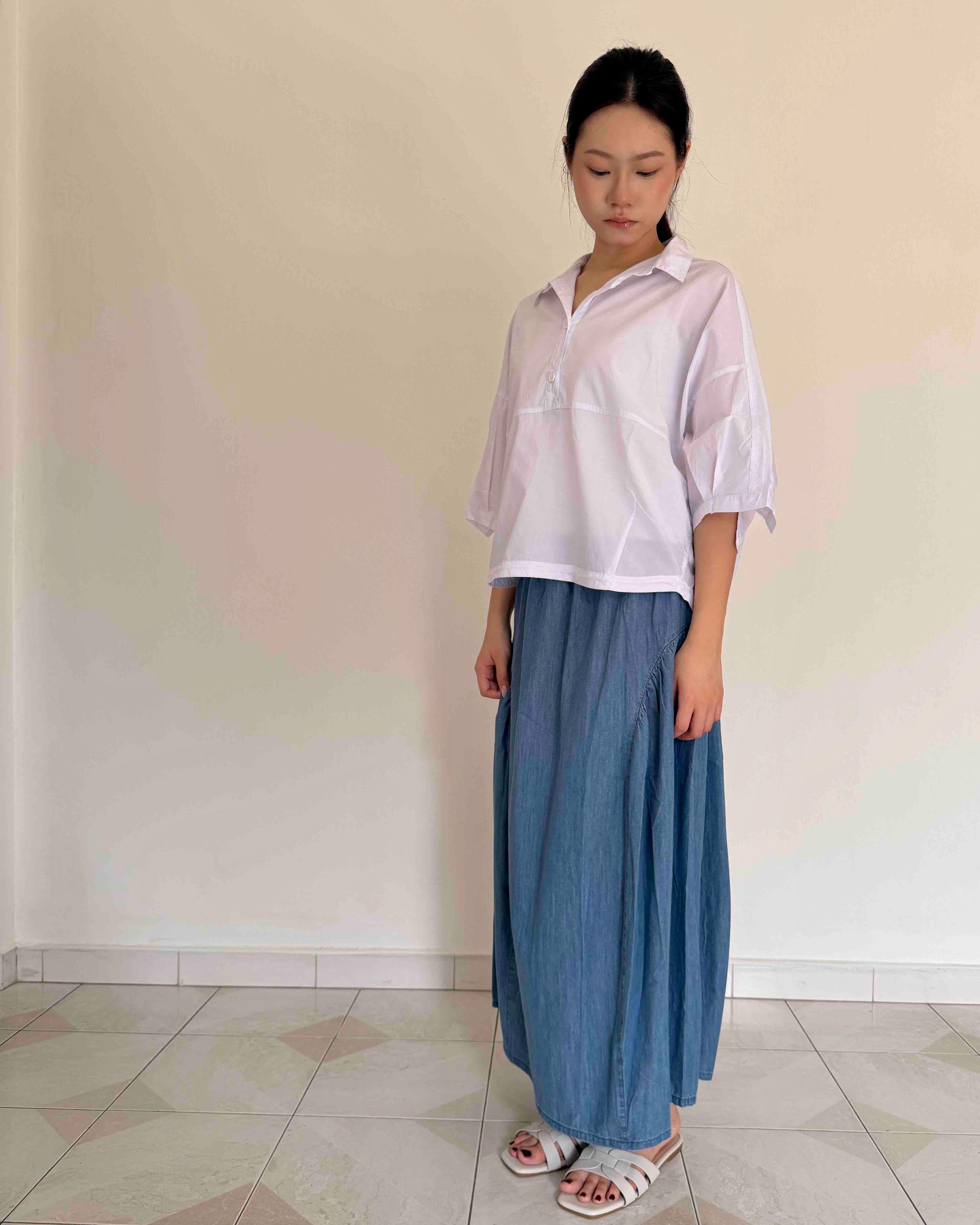 Cotton Oversized Shirt Top in White