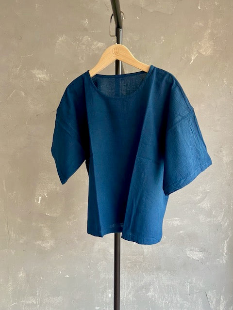 Hand Dyed Short Top in Navy Blue