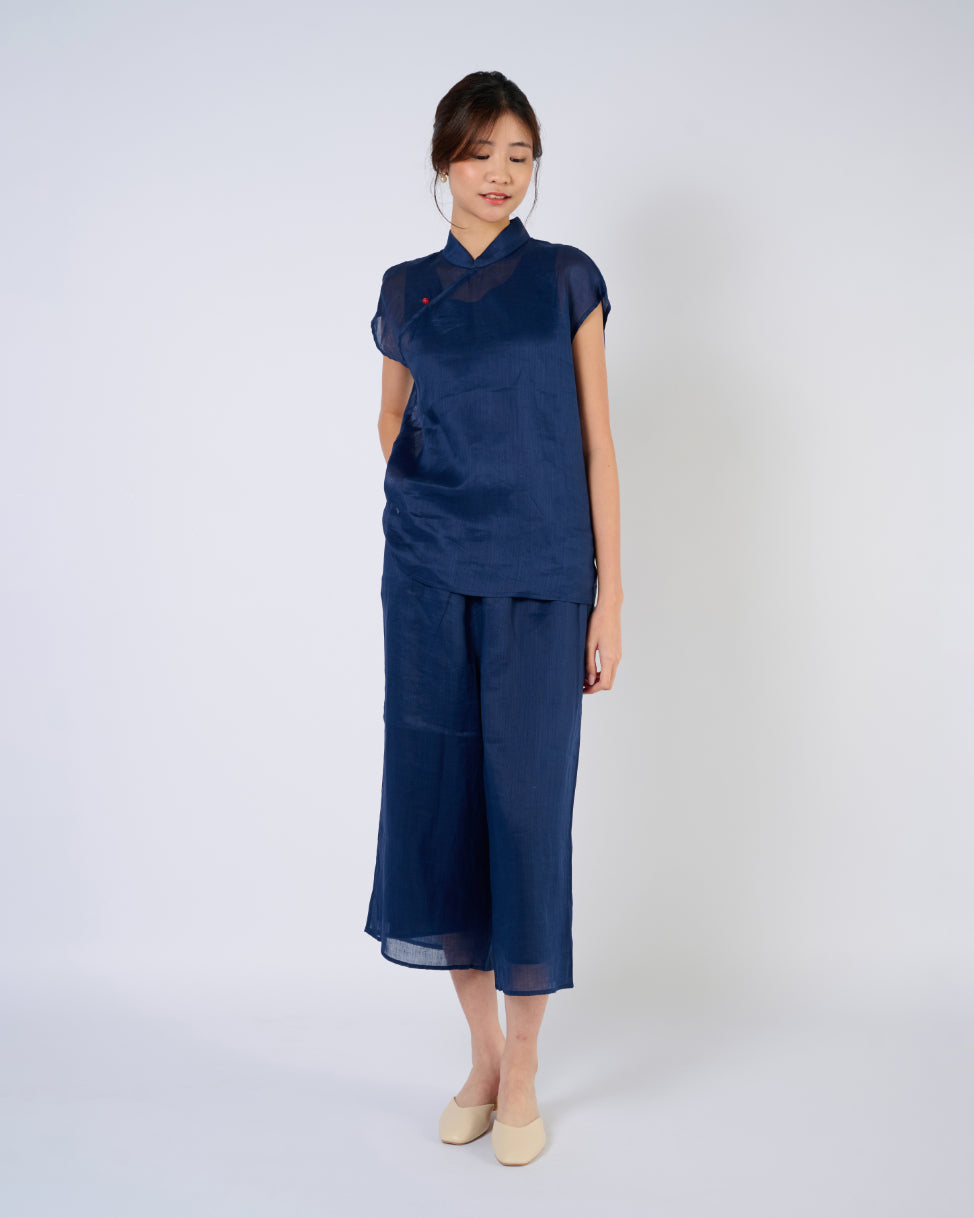 Ramie Ankle Pant in Dark Blue