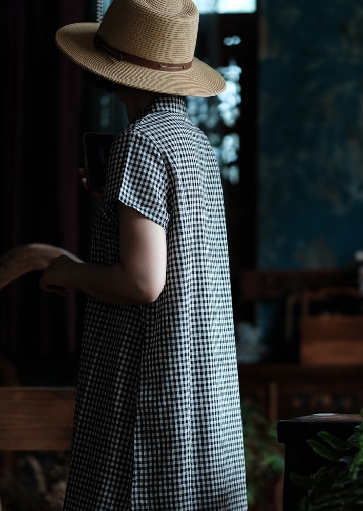 Checked Cheongsam Linen Dress