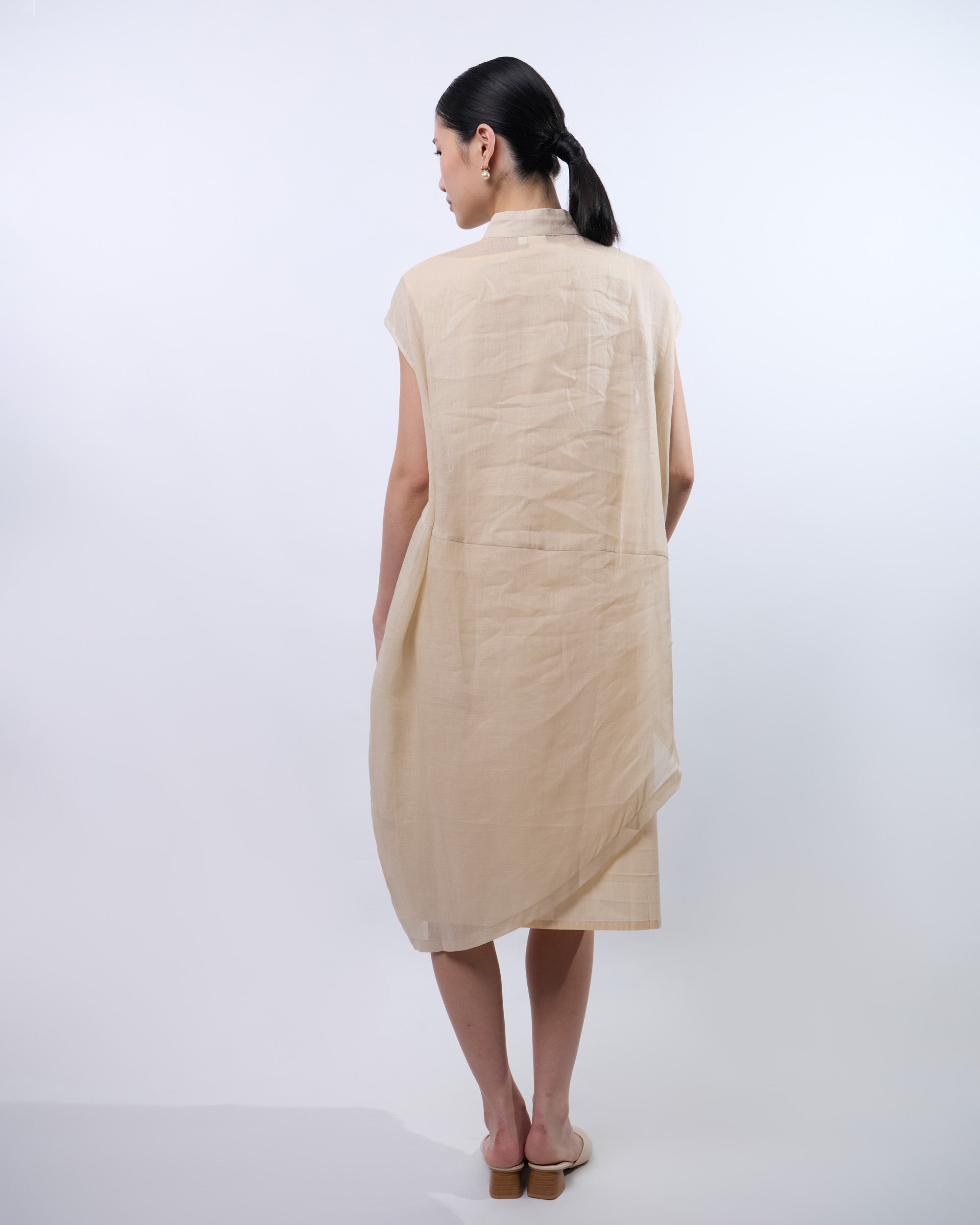 Cheongsam Cocoon Dress in Beige