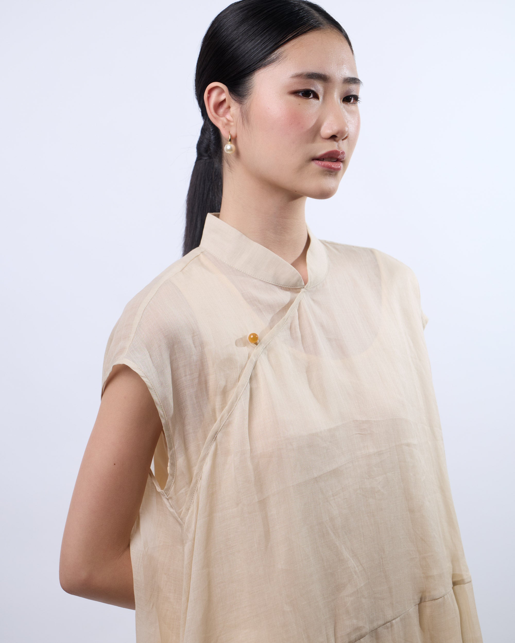 Cheongsam Cocoon Dress in Beige