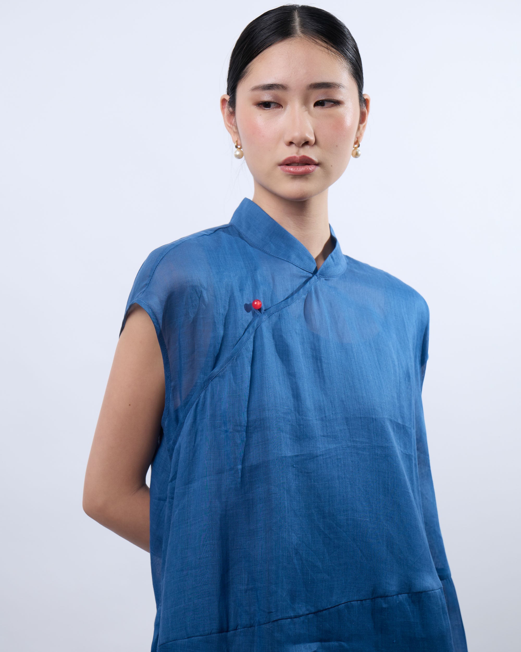 Cheongsam Cocoon Dress in Blue