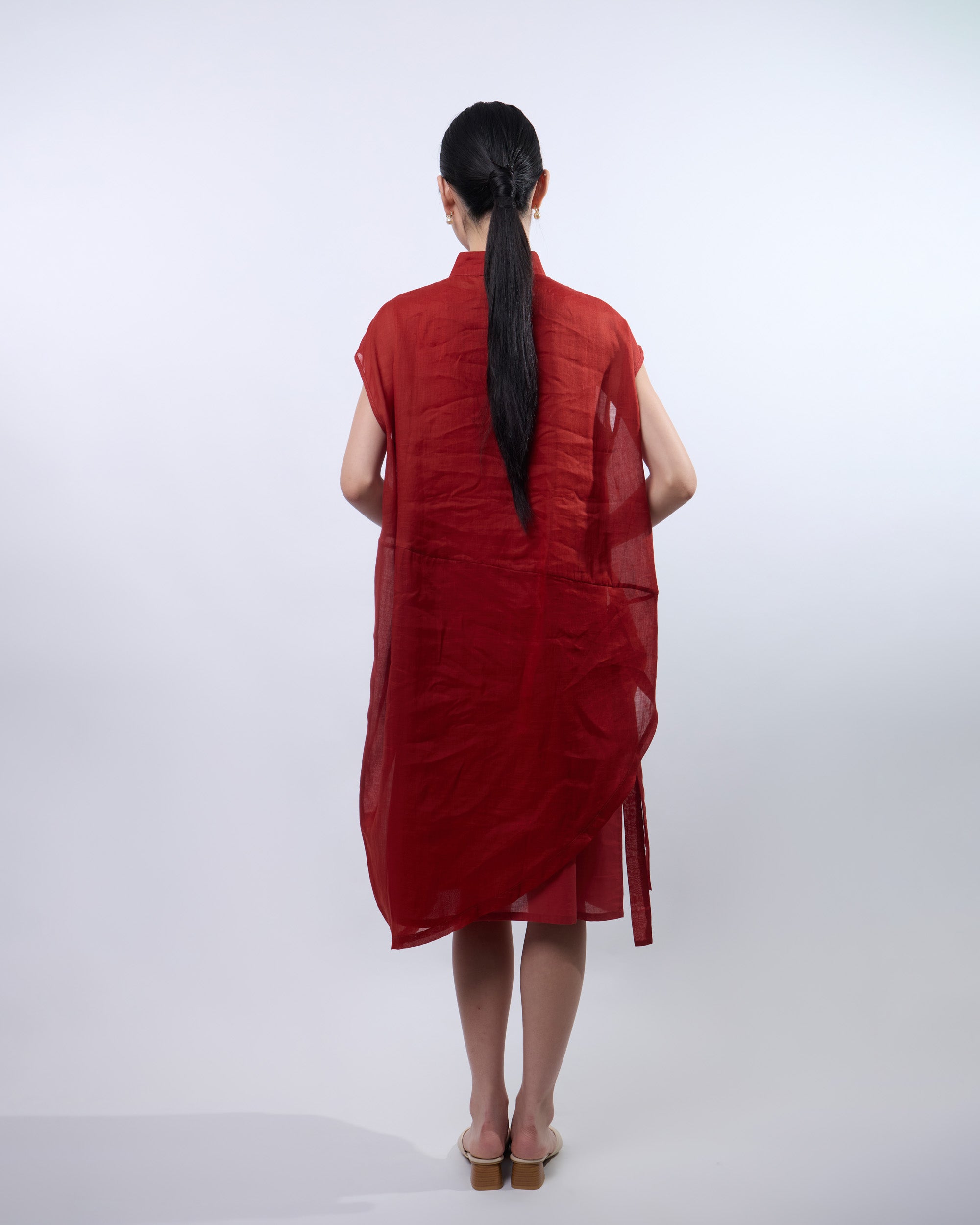Cheongsam Cocoon Dress in Brick Red