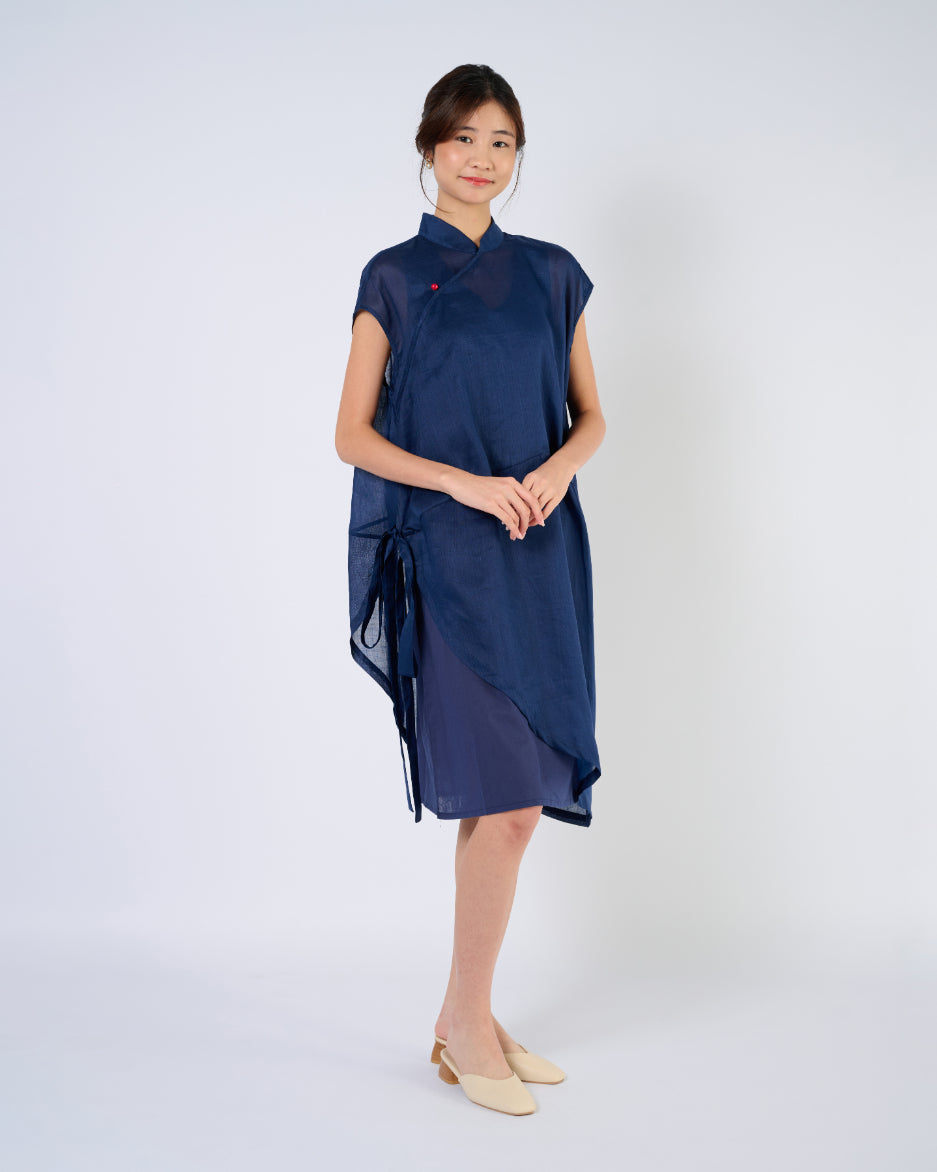 Cheongsam Cocoon Dress in Dark Blue