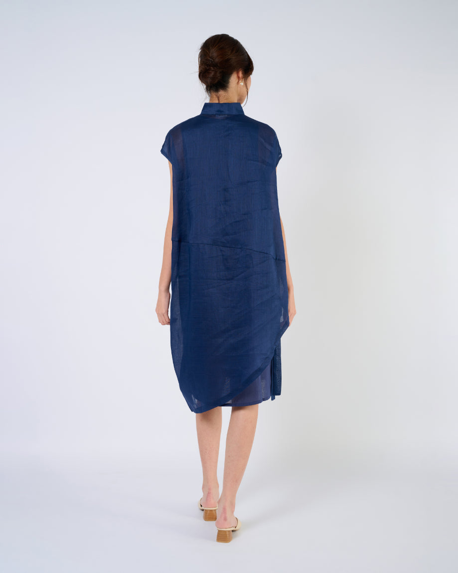 Cheongsam Cocoon Dress in Dark Blue