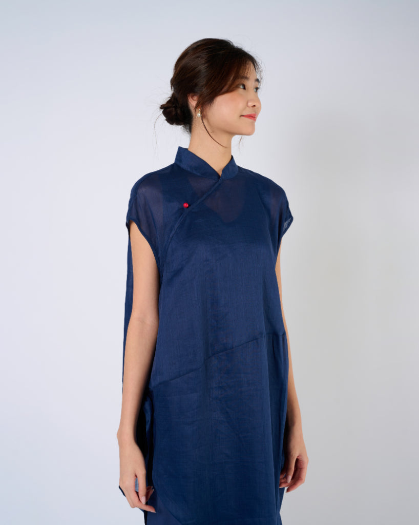 Cheongsam Cocoon Dress in Dark Blue