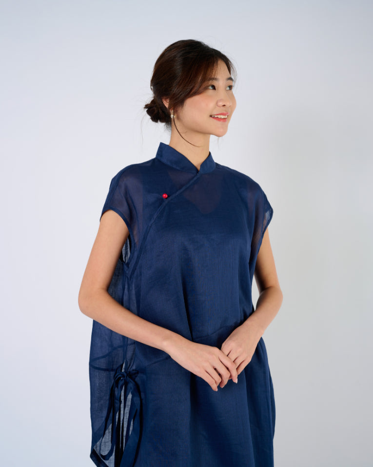 Cheongsam Cocoon Dress in Dark Blue