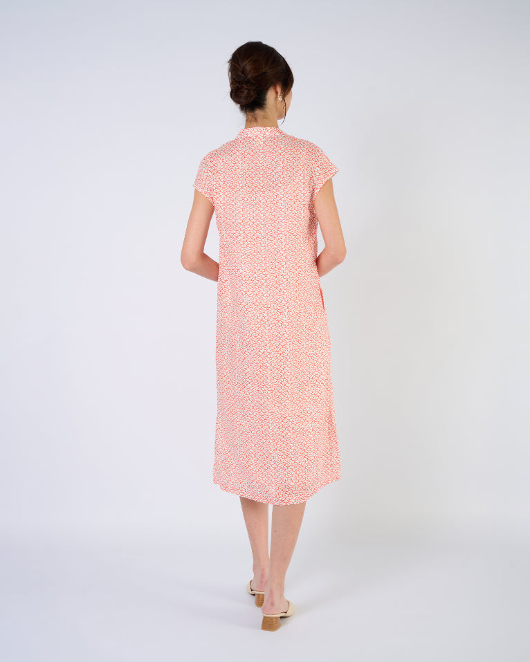 Cap Sleeve Linen Cheongsam Dress in Auspicious Cloud