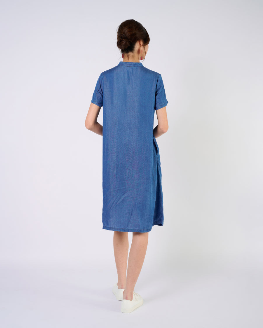 Cheongsam Midi Dress in Indigo Blue Jeans