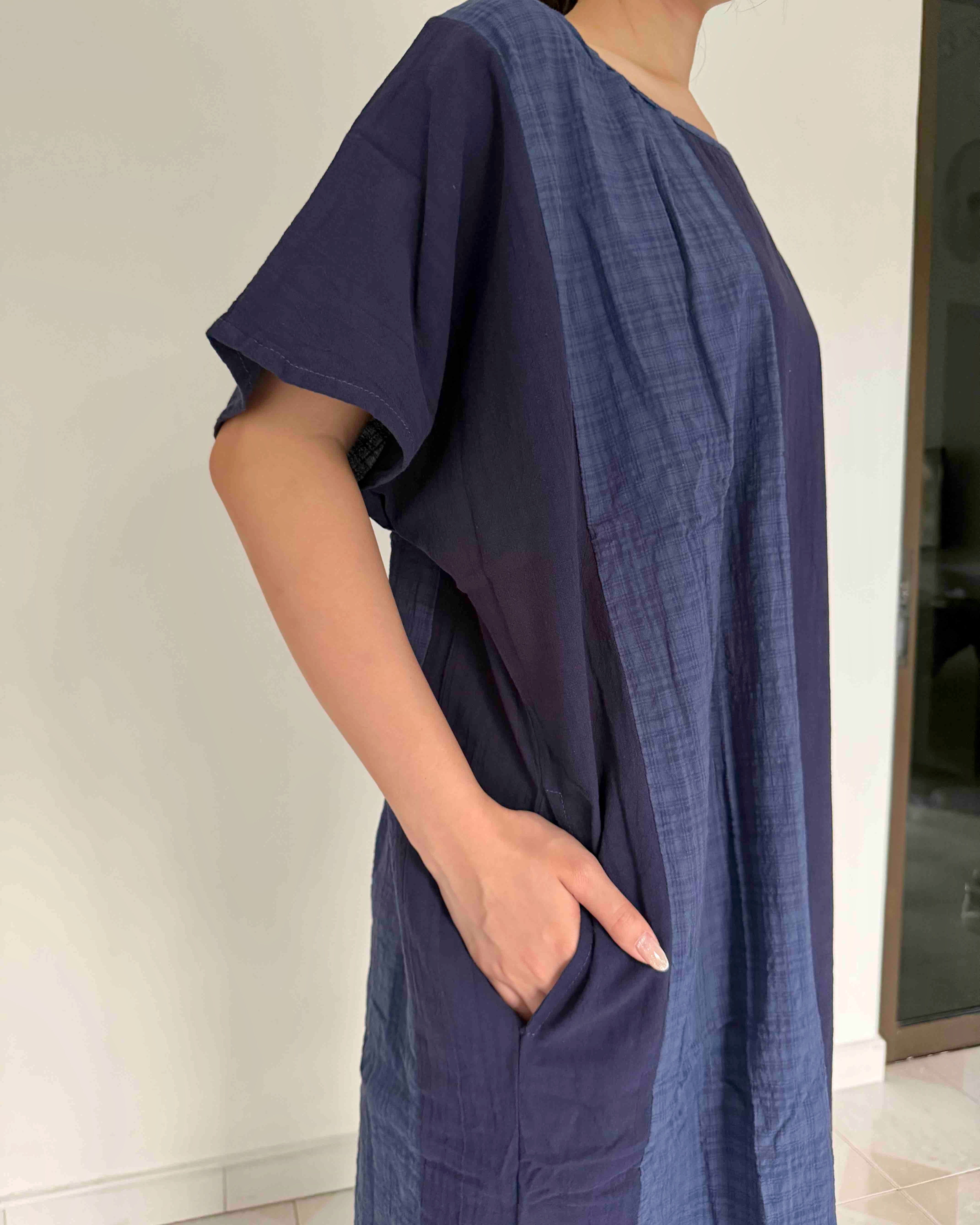 Cotton Linen Long Dress in Blue