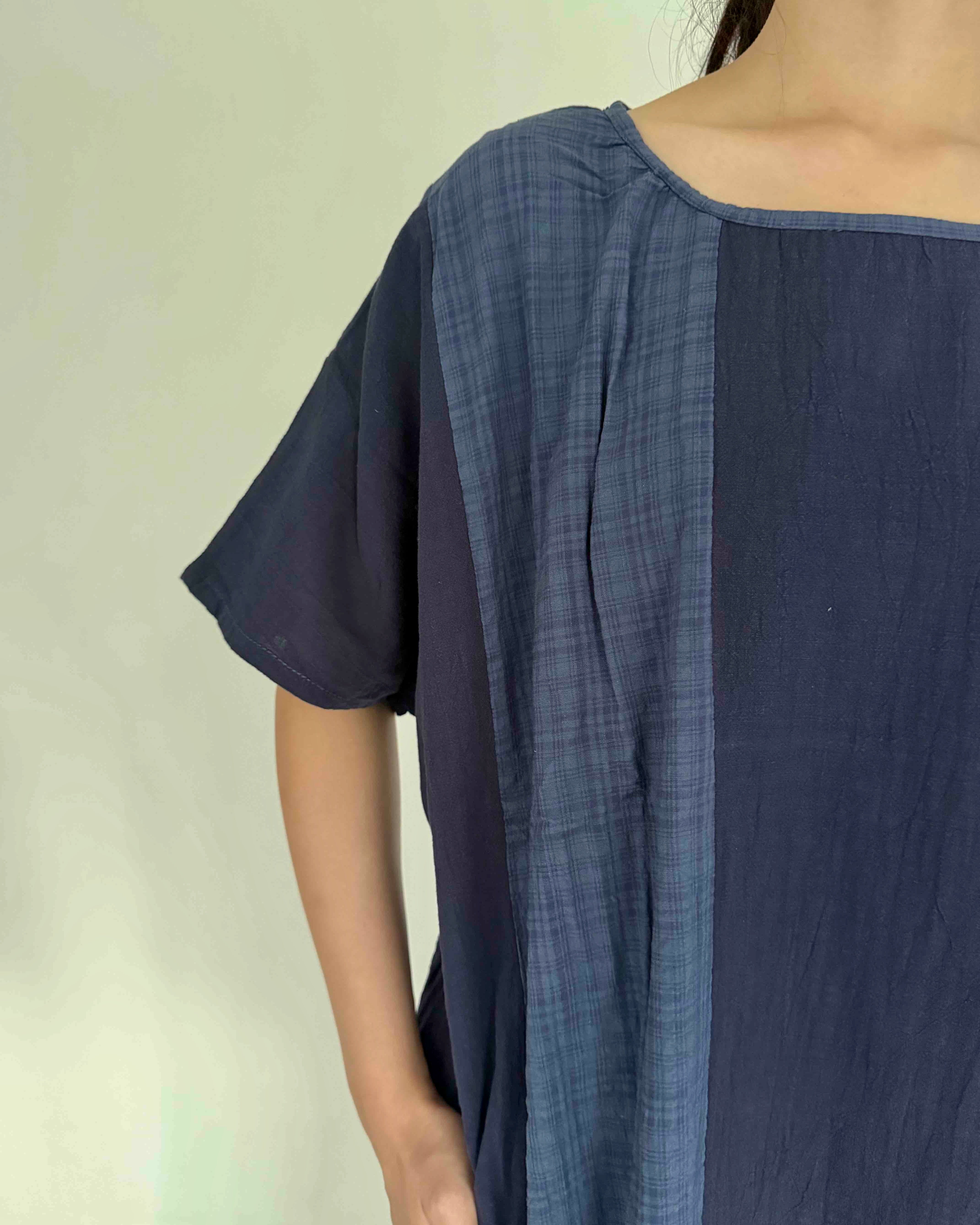 Cotton Linen Long Dress in Blue