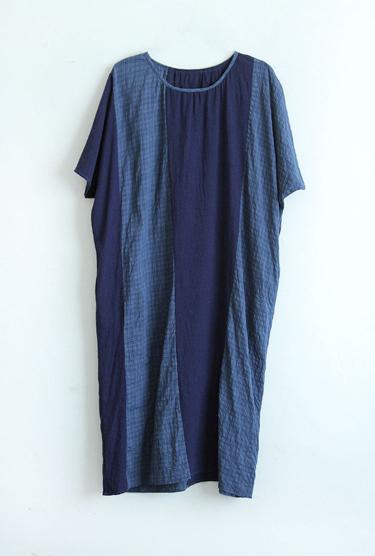 Cotton Linen Long Dress in Blue