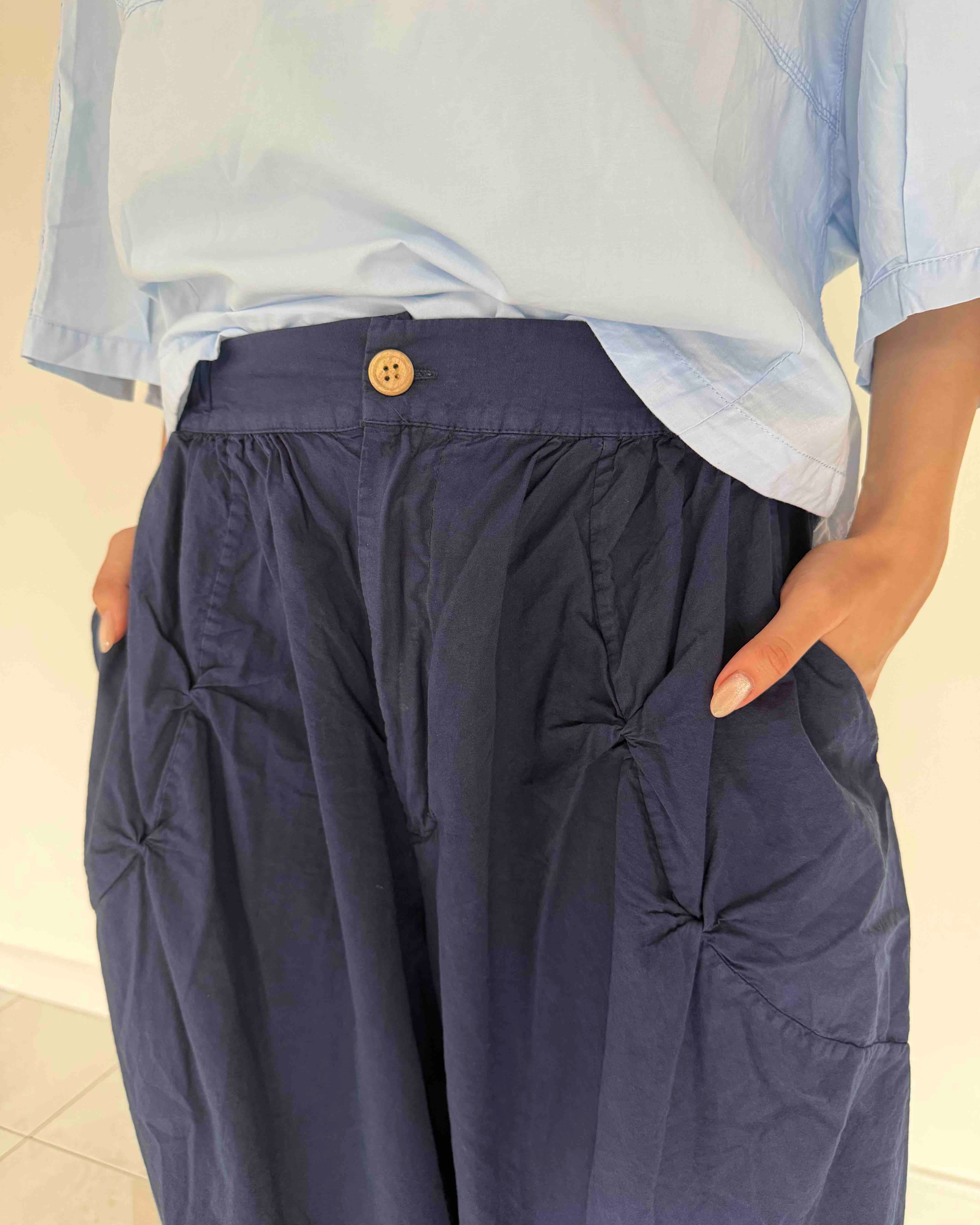 Cotton Wide-leg Pants in Navy Blue