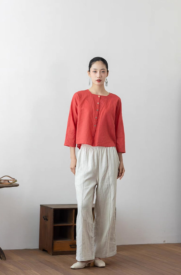 Cotton Linen Long Pants in Natural