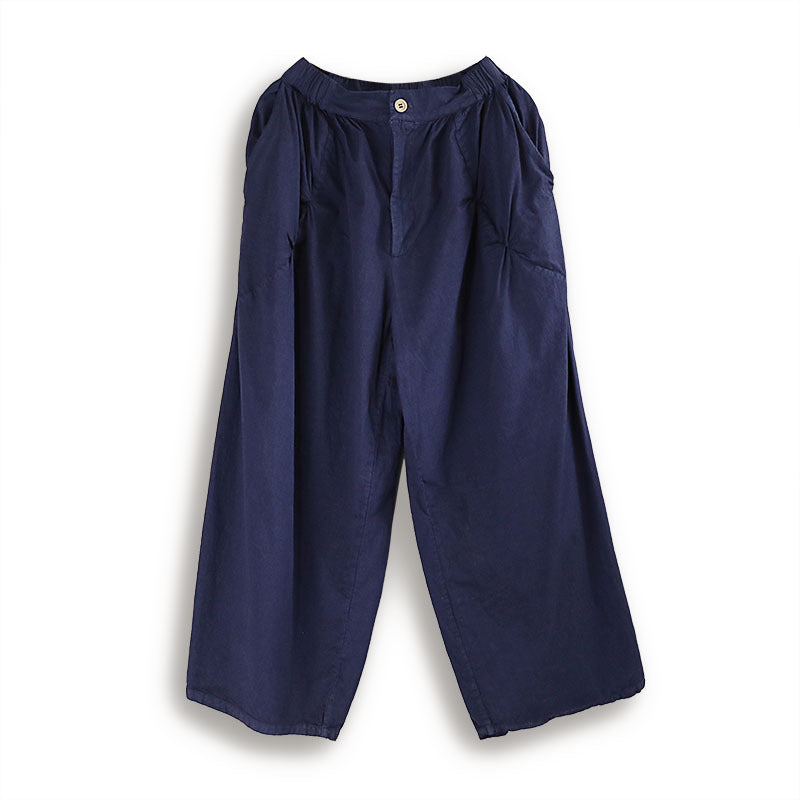 Cotton Wide-leg Pants in Navy Blue