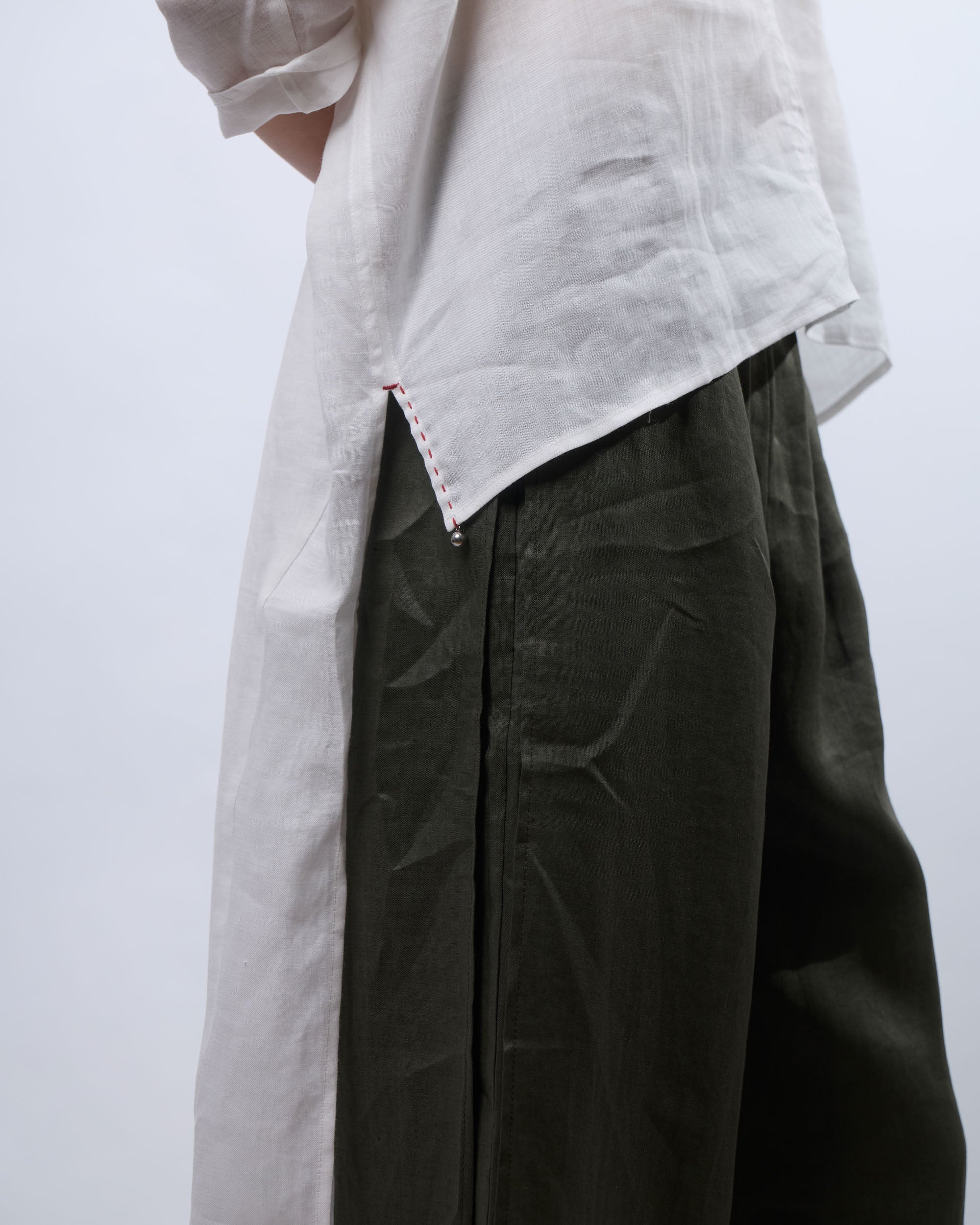 Double Layered Linen Pants in Olive Grey