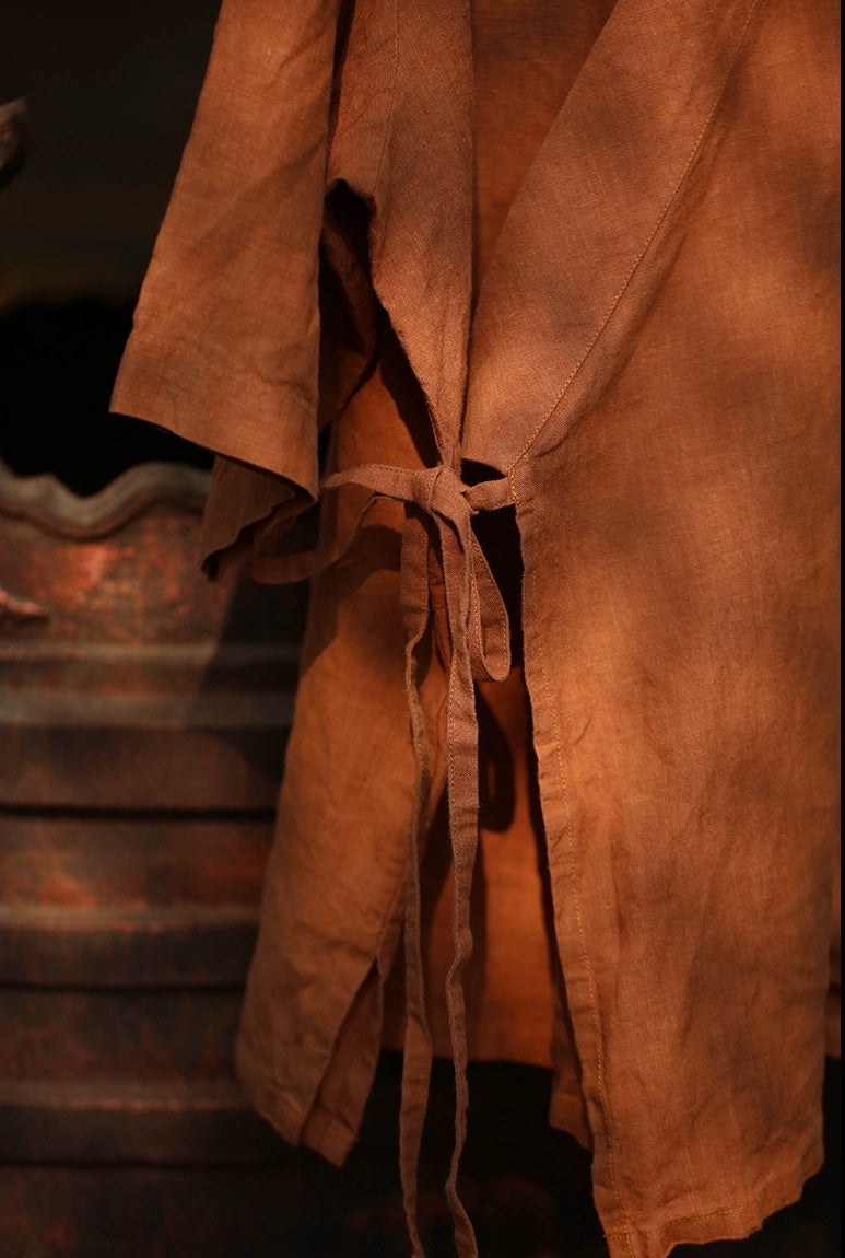 Hanfu Style Linen Top in Dark Orange