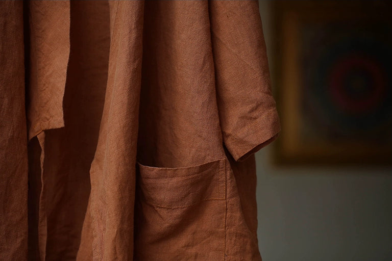 Hanfu Style Linen Top in Dark Orange