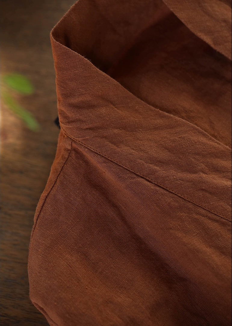 Hanfu Style Linen Top in Dark Orange