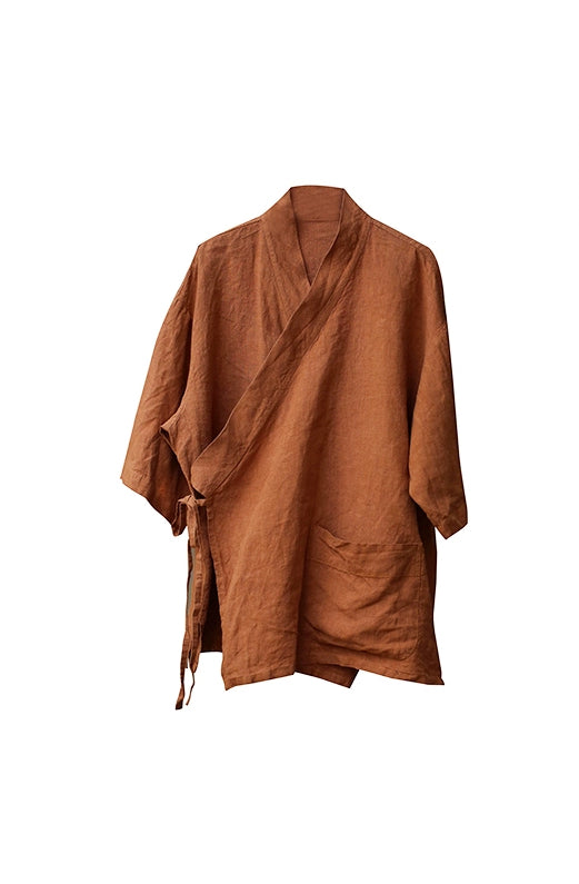 Hanfu Style Linen Top in Dark Orange