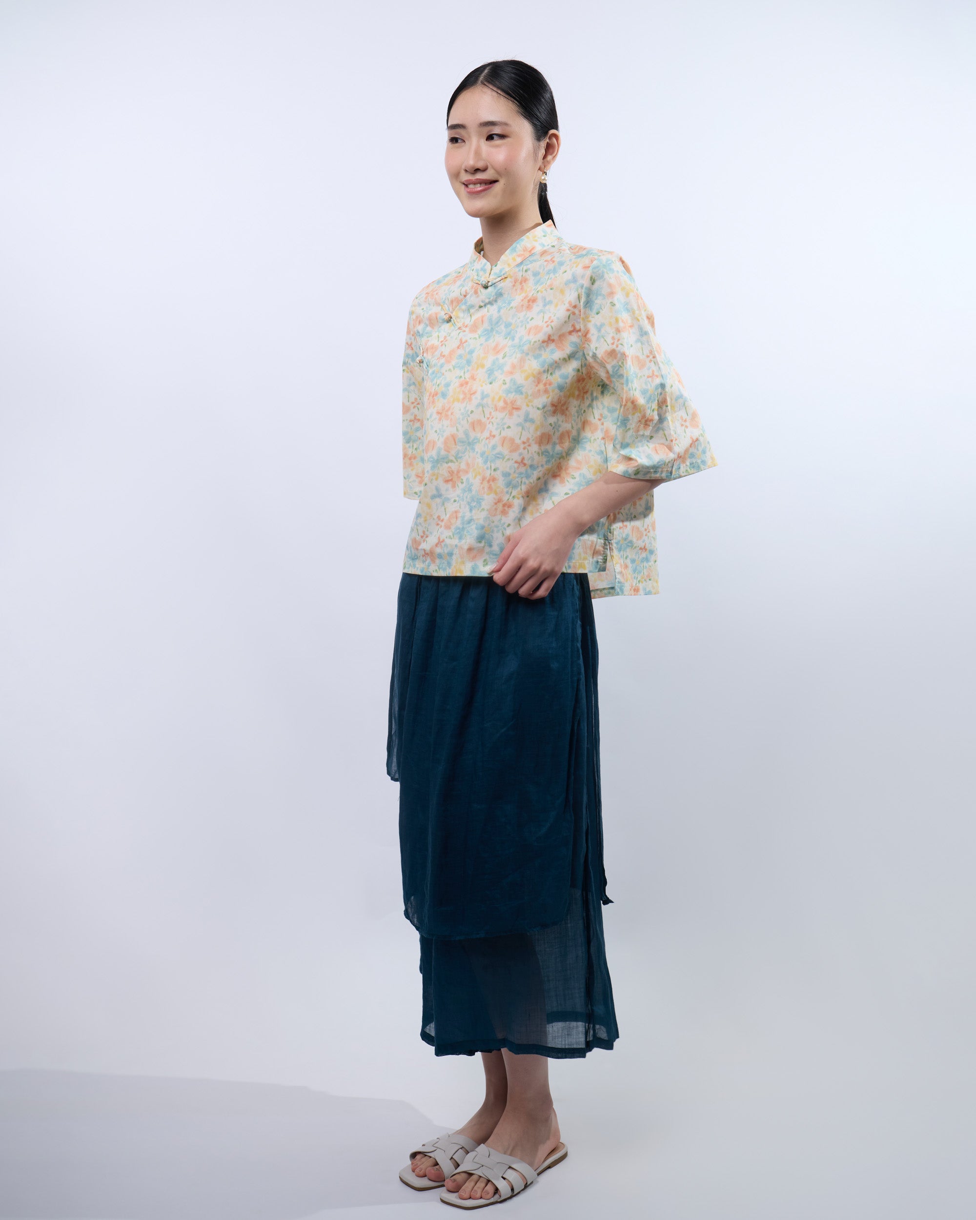 Green and Orange Floral Samfoo Cheongsam Qipao Top