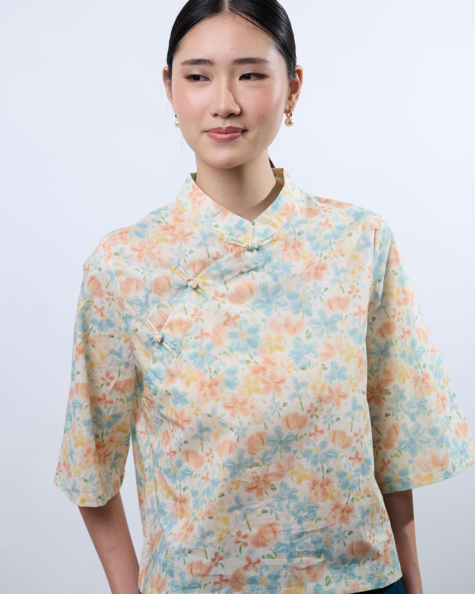 Green and Orange Floral Samfoo Cheongsam Qipao Top