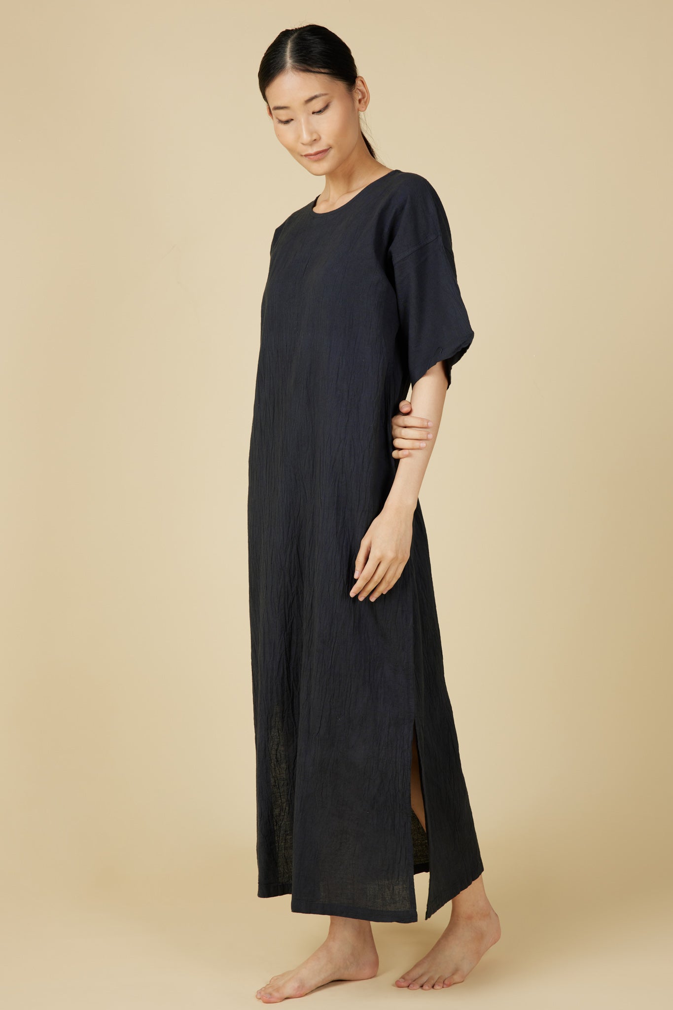 Hand Dyed Short Sleeve Dress in Black