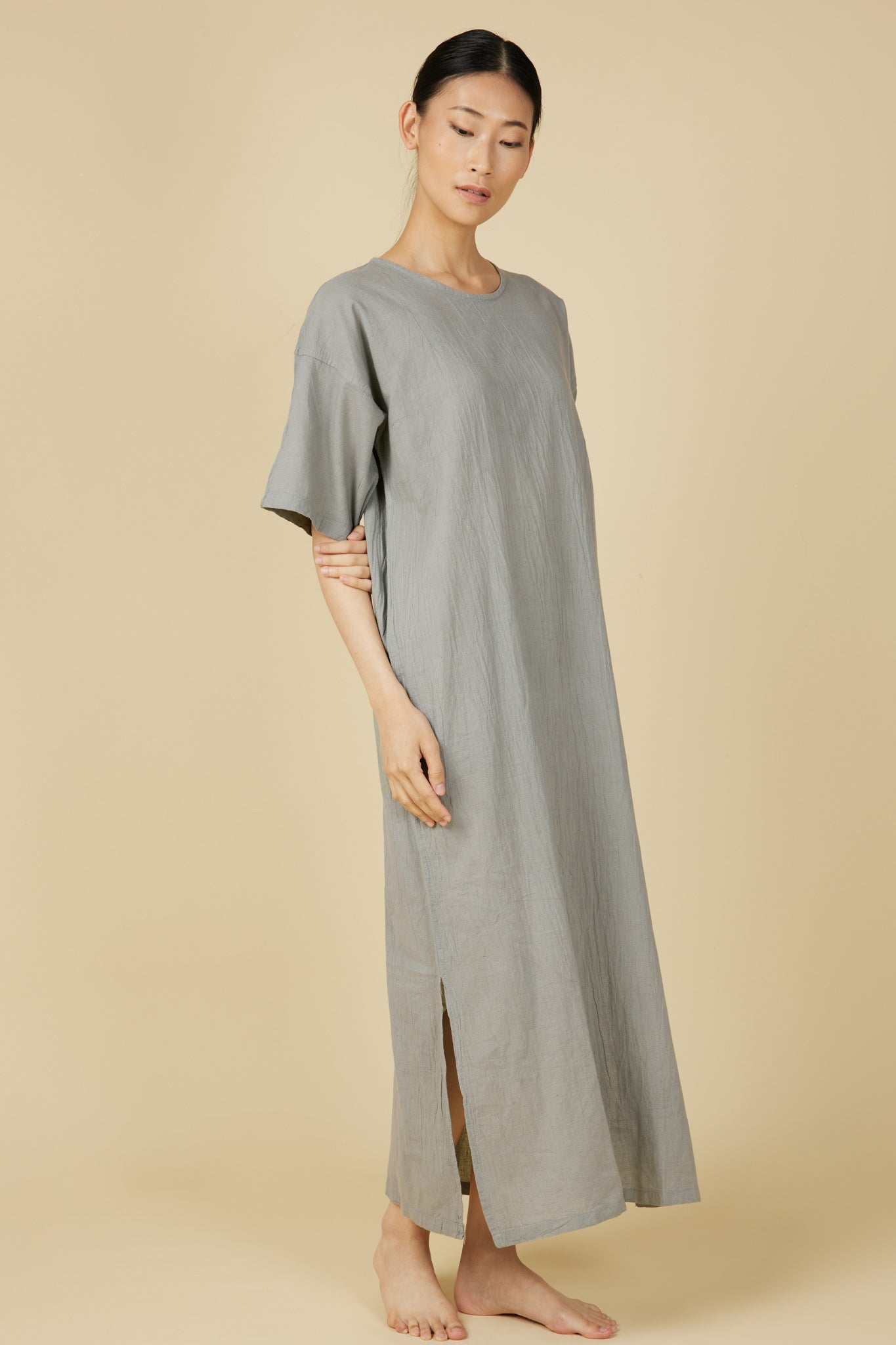 Hand Dyed Short Sleeve Dress in Light Grey