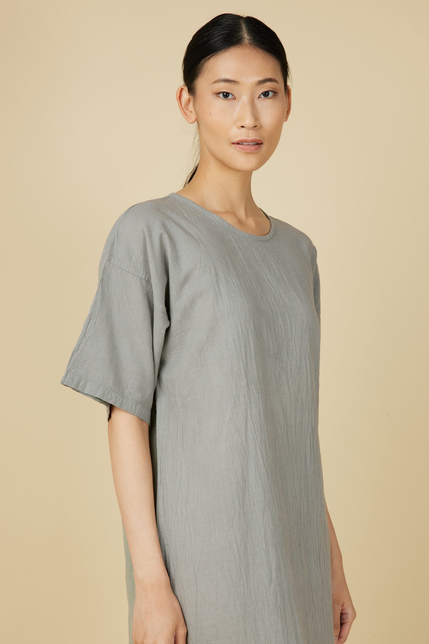 Hand Dyed Short Sleeve Dress in Light Grey