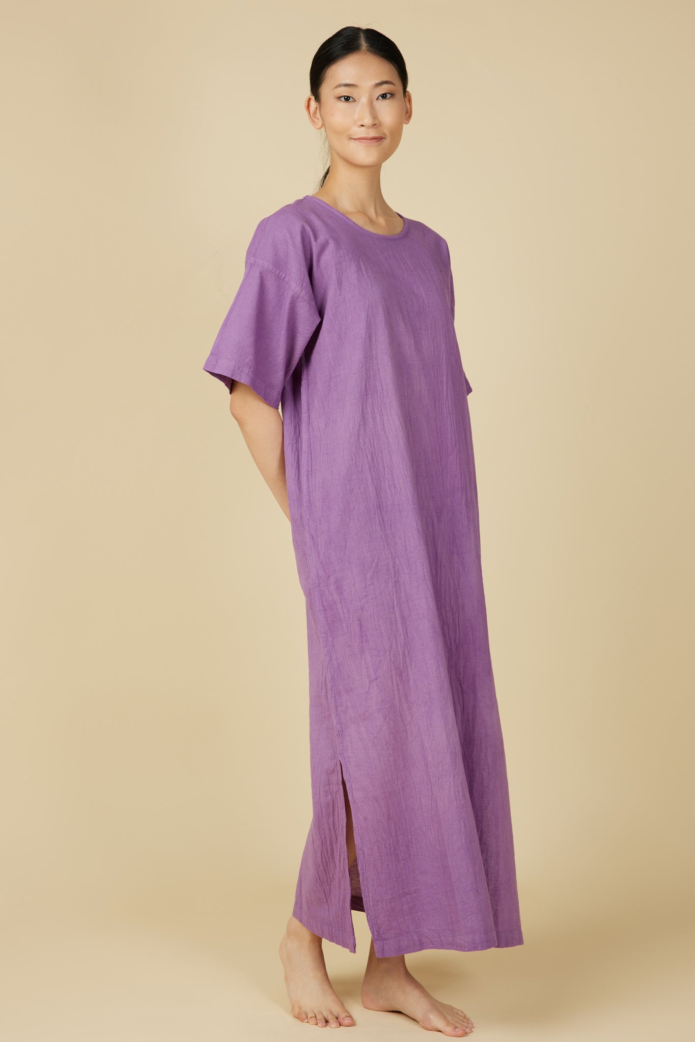 Hand Dyed Short Sleeve Dress in Liliac