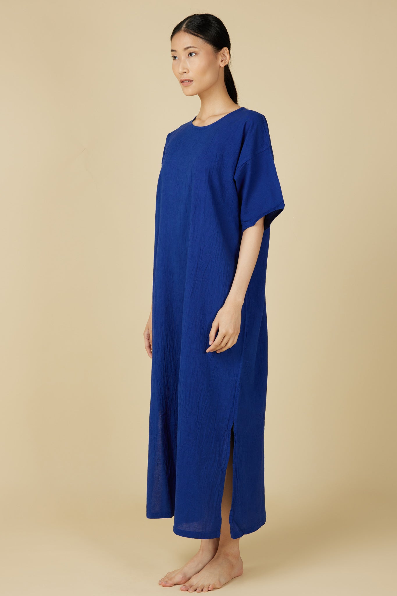 Hand Dyed Short Sleeve Dress in Royal Blue