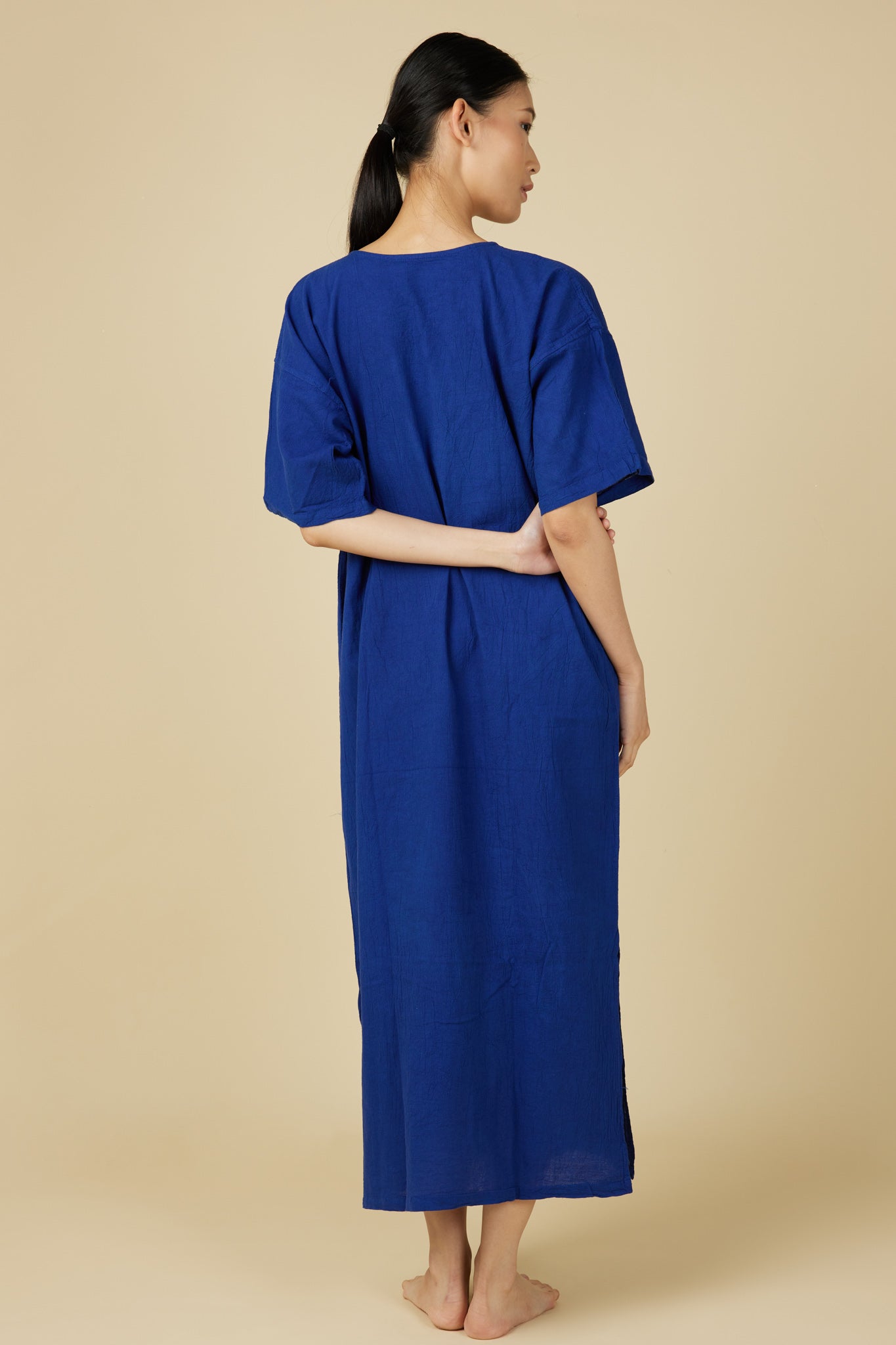 Hand Dyed Short Sleeve Dress in Royal Blue