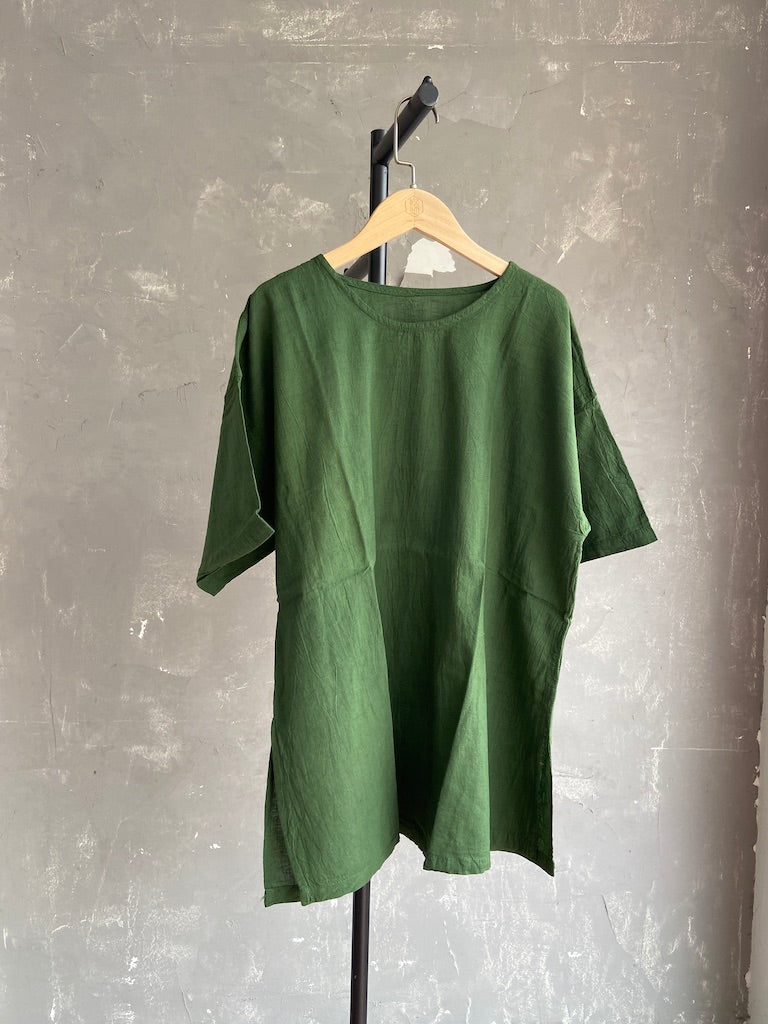 Hand Dyed Long Top in Army Green