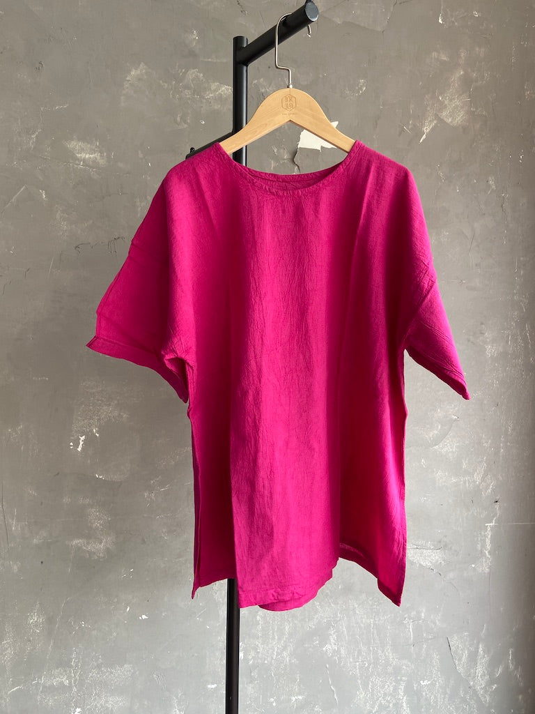 Hand Dyed Long Top in Hot Pink
