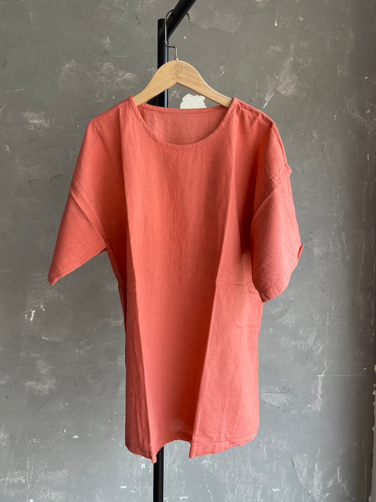 Hand Dyed Long Top in Salmon Pink