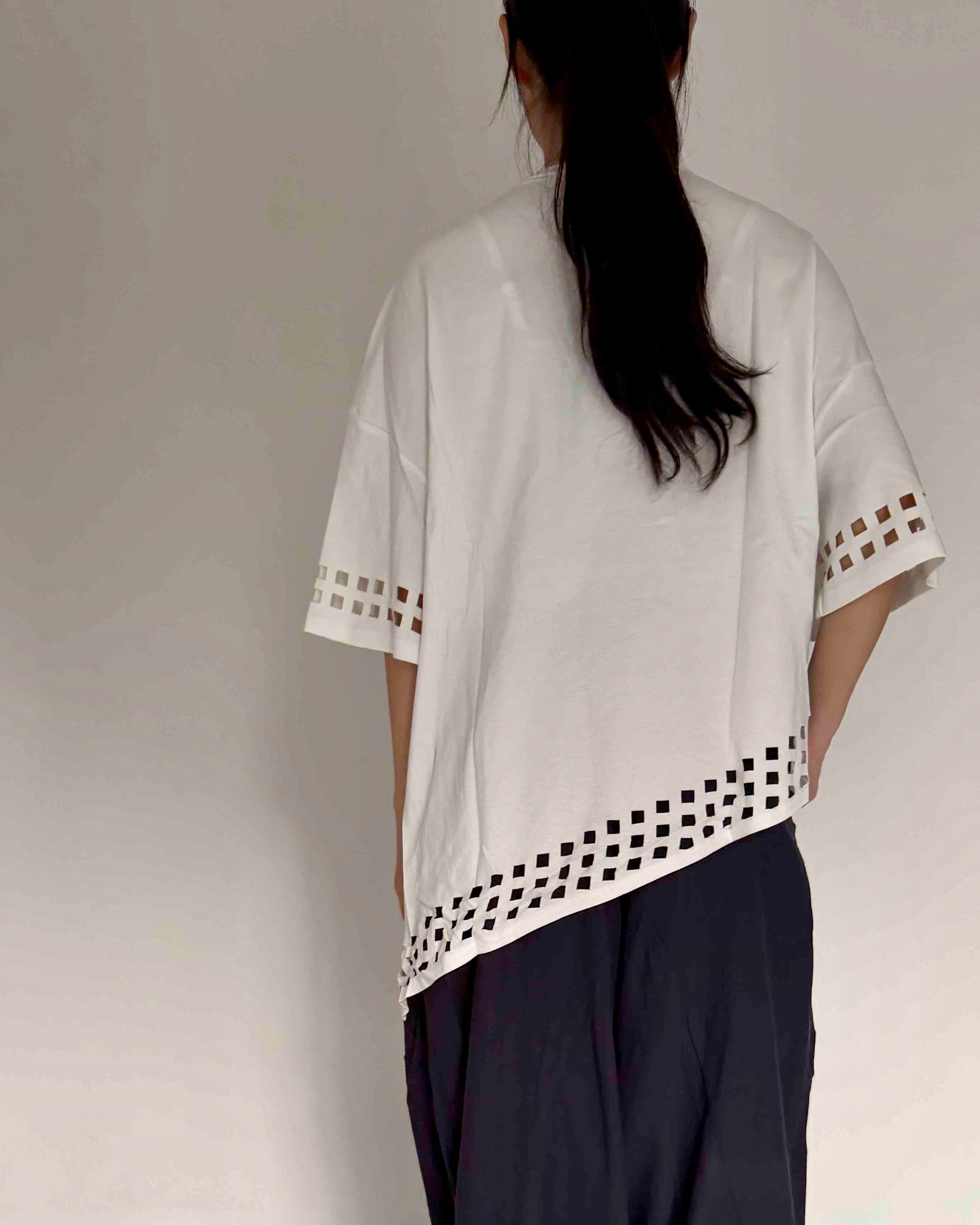 Cotton Cutwork Tee in White - Square