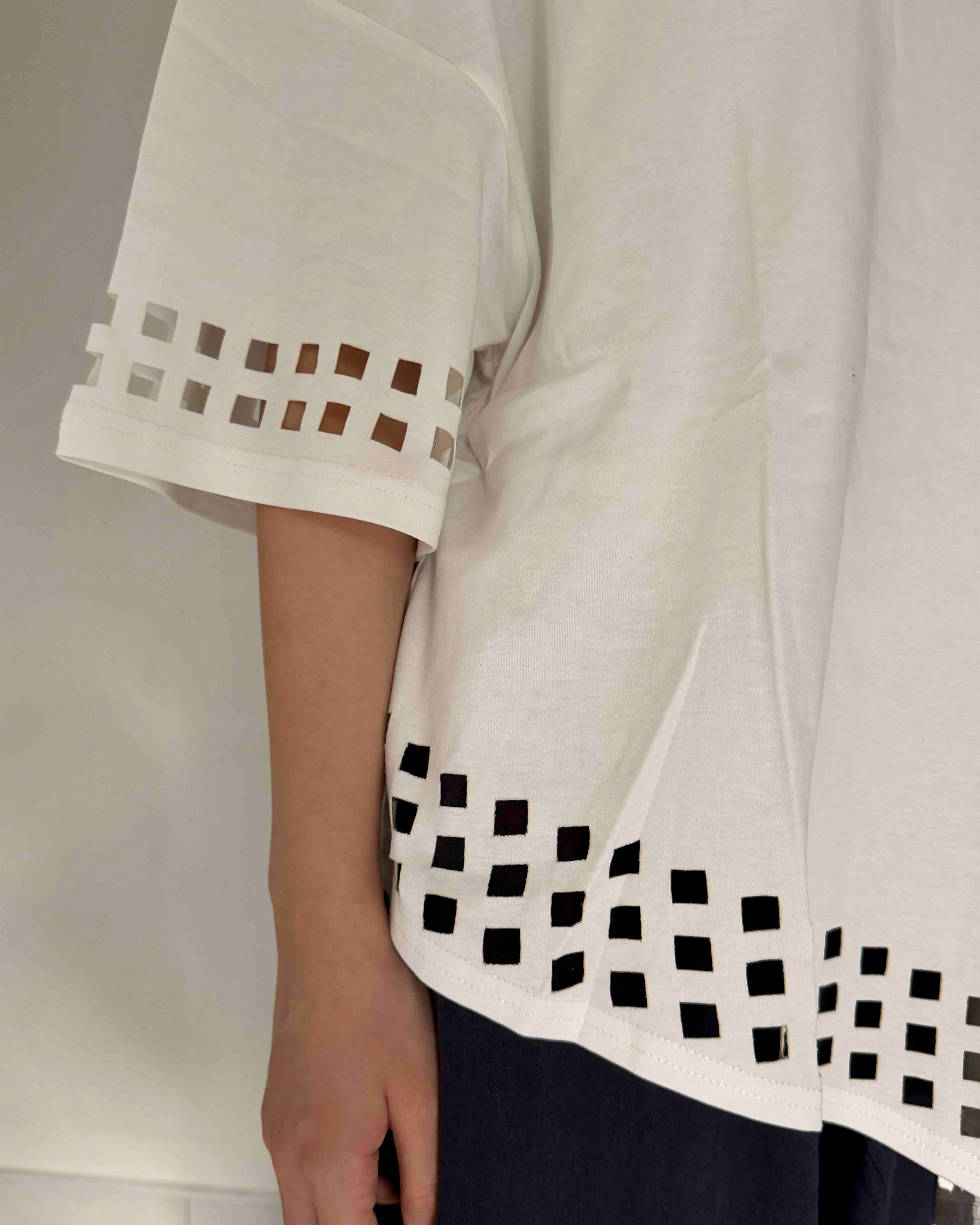 Cotton Cutwork Tee in White - Square